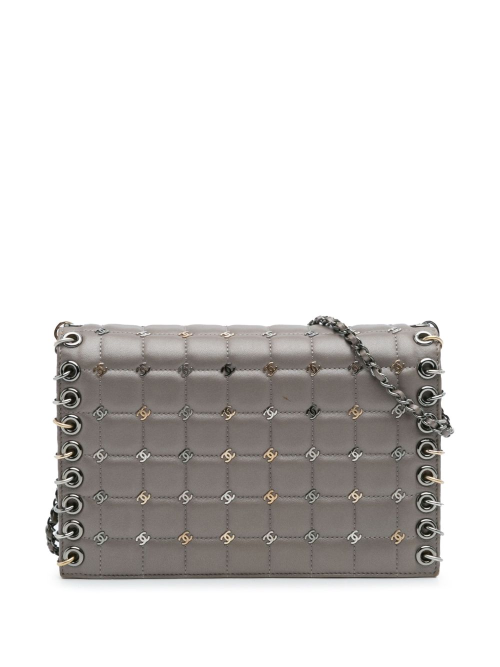 2016-2017 Small Lambskin Chocolate Bar CC Piercing Studded Chain Flap crossbody bag