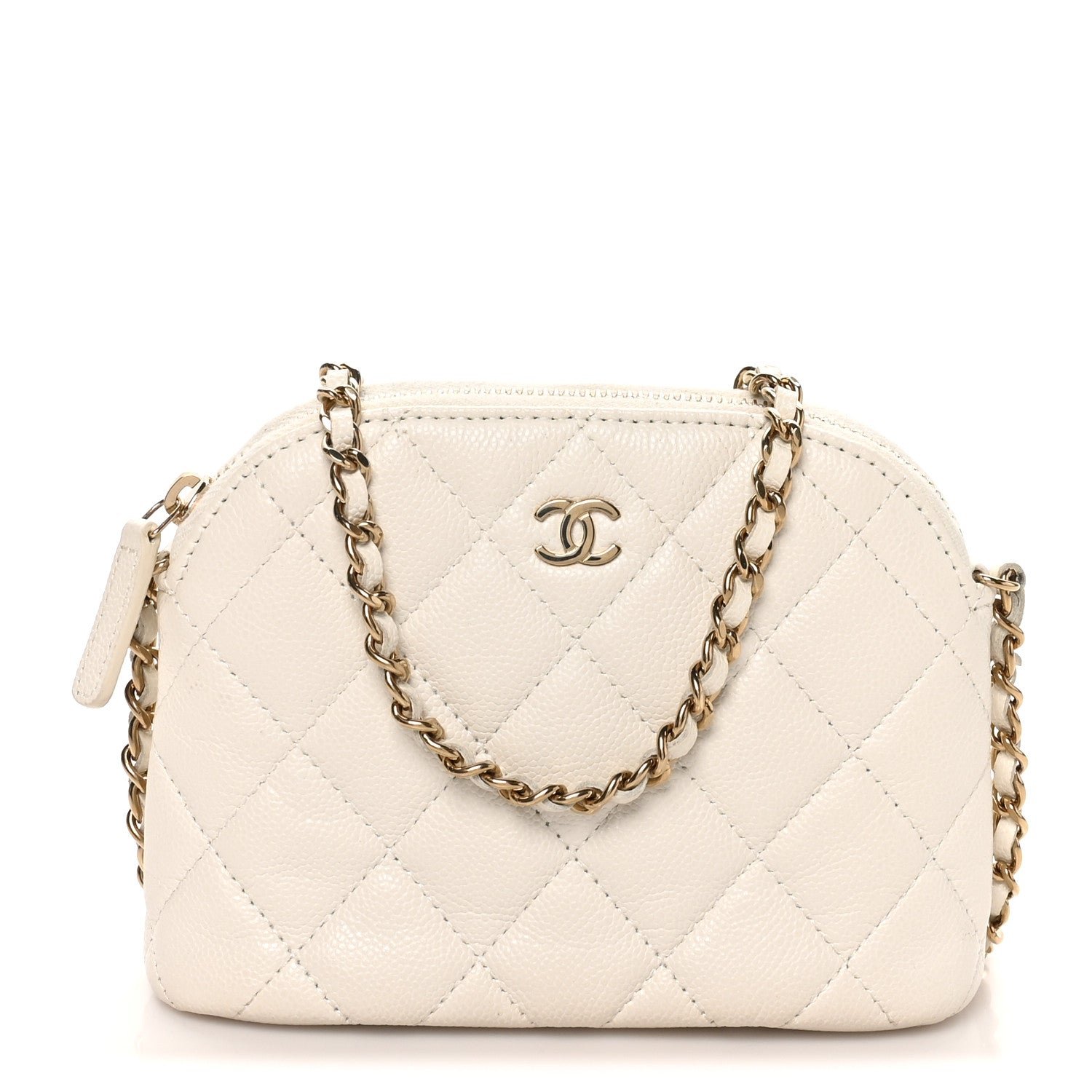 Chanel Caviar Quilted Classic Clutch with Chain White