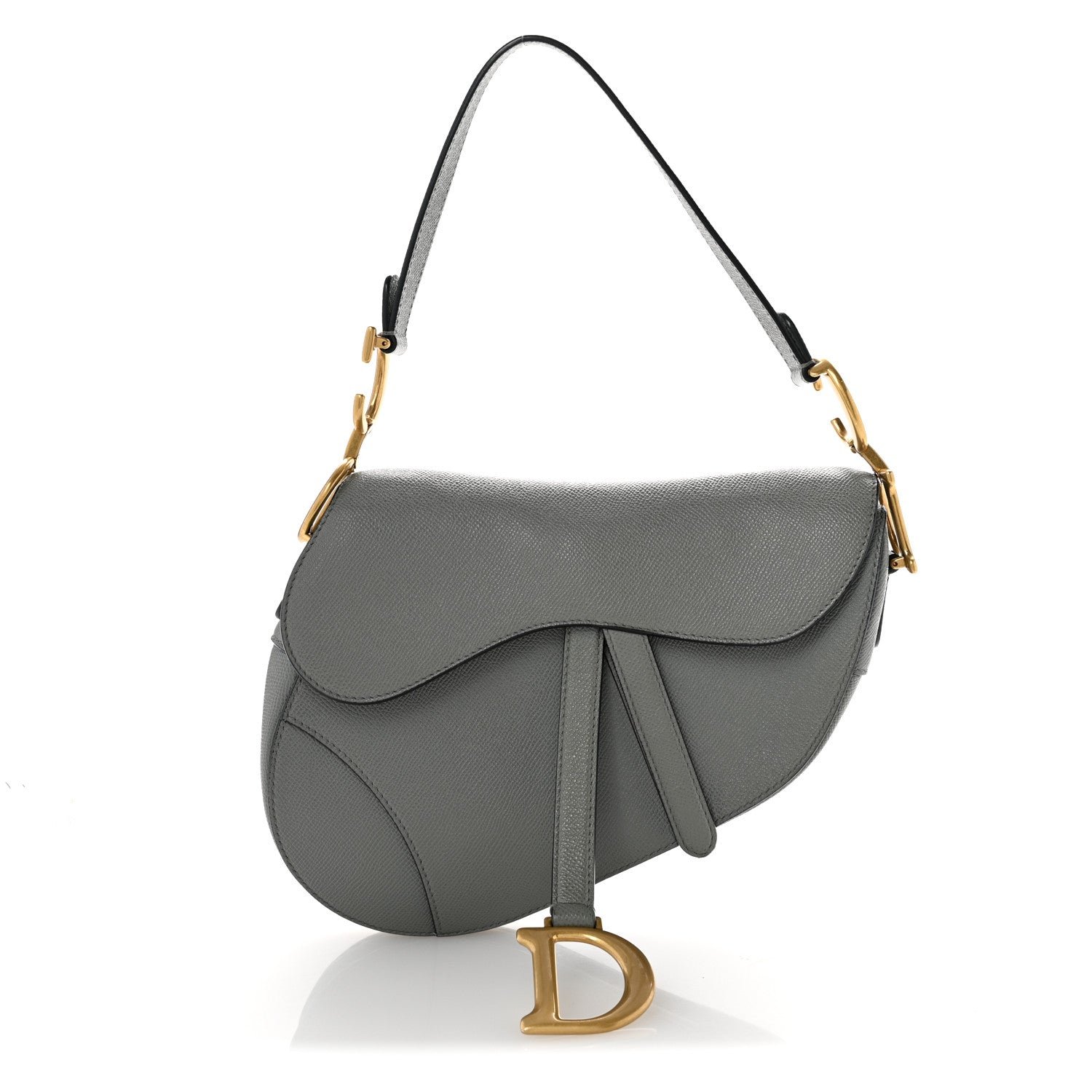 Christian Dior Grained Calfskin Saddle Bag Grey