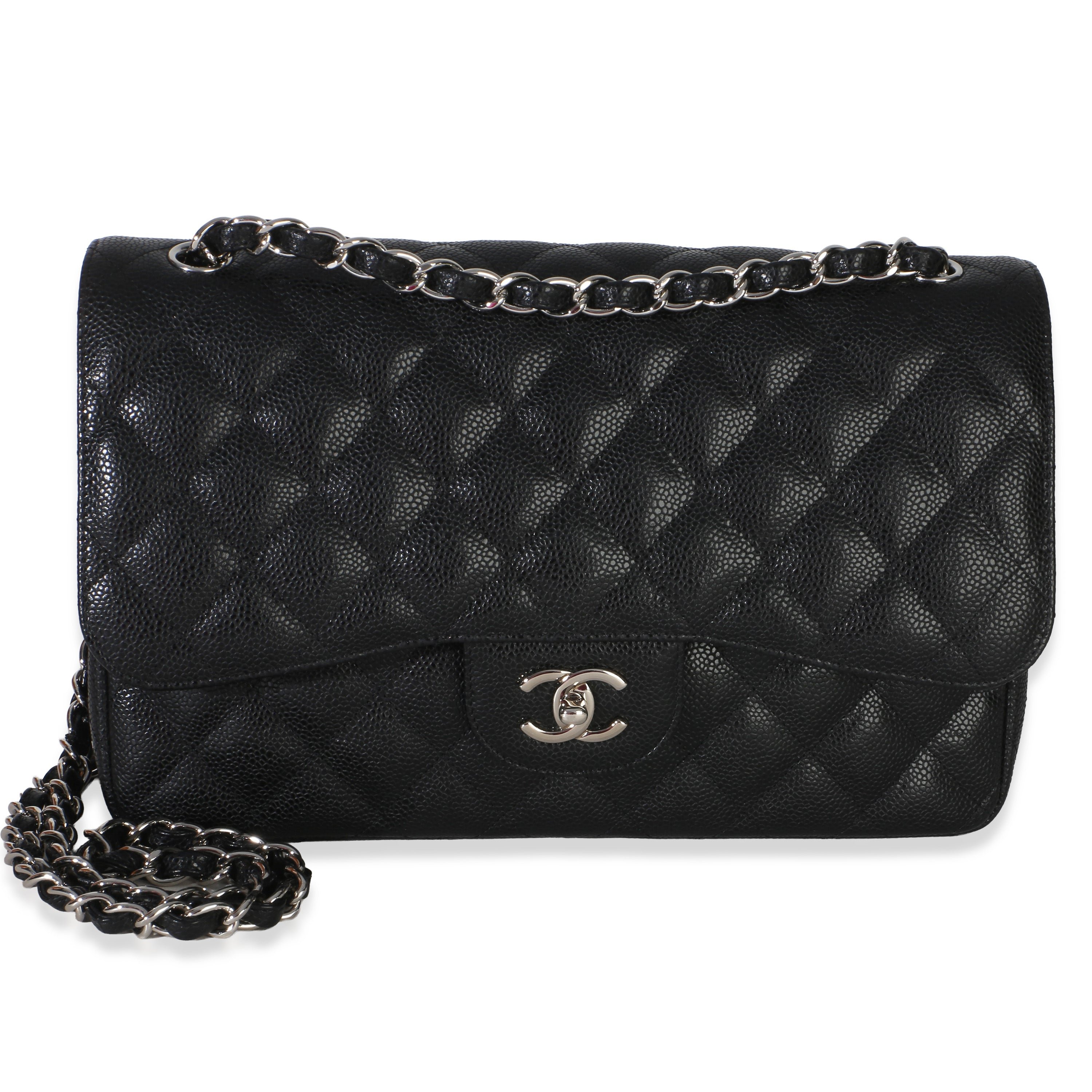 Black Quilted Caviar Jumbo Double Flap Handbag