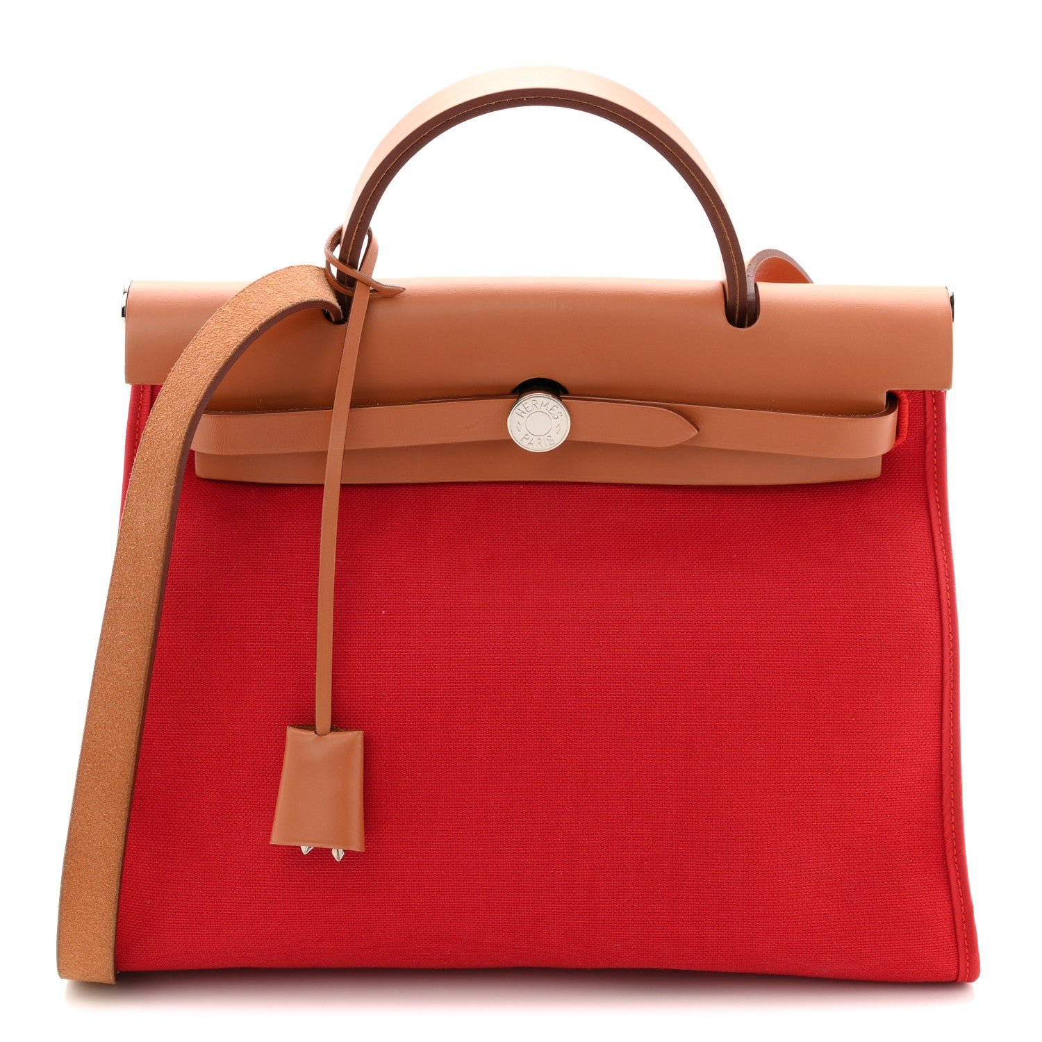 Hermes Vache Hunter Toile Herbag Zip 31 PM Rouge Tomate Natural