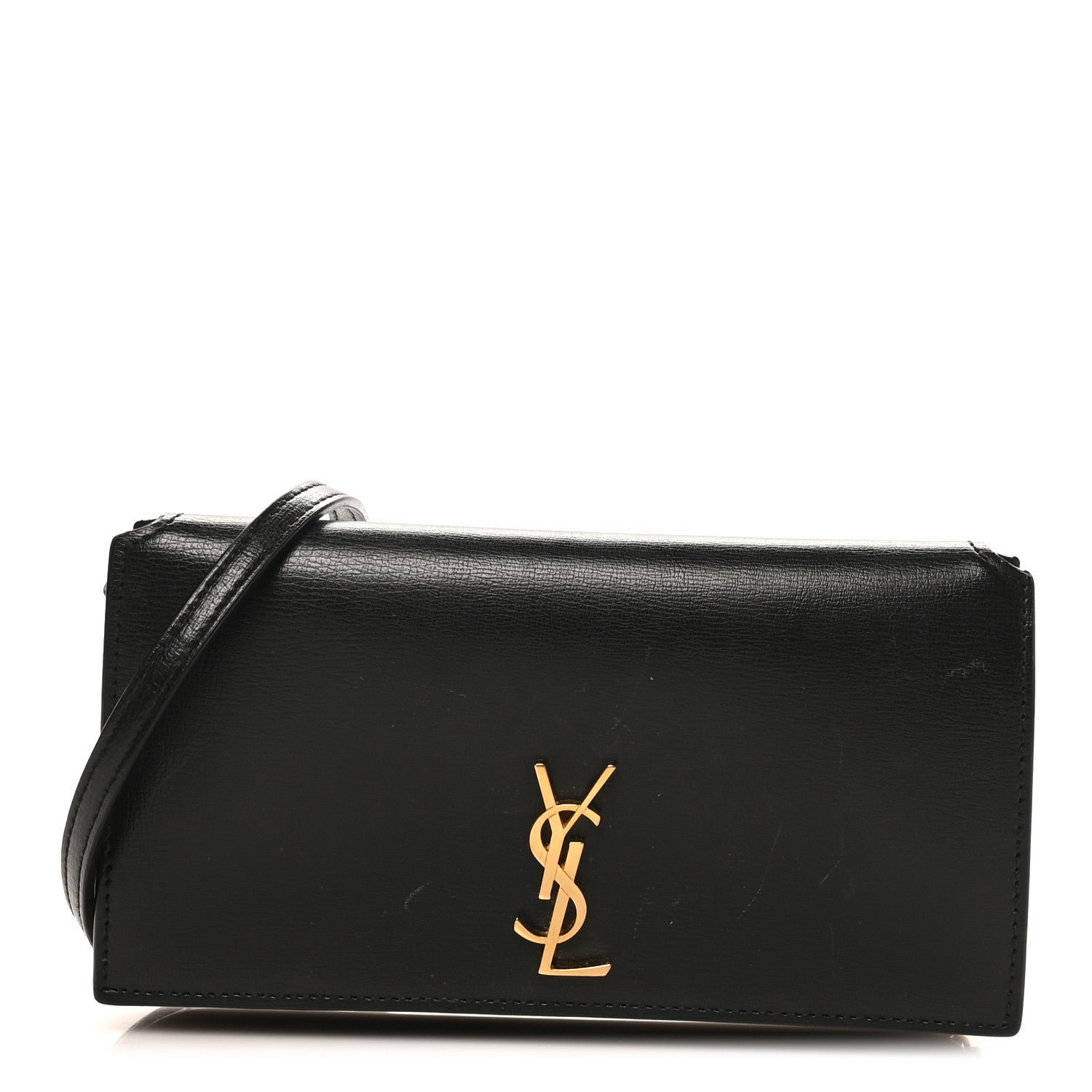 Saint Laurent Smooth Calfskin Monogram Phone Holder Crossbody Black