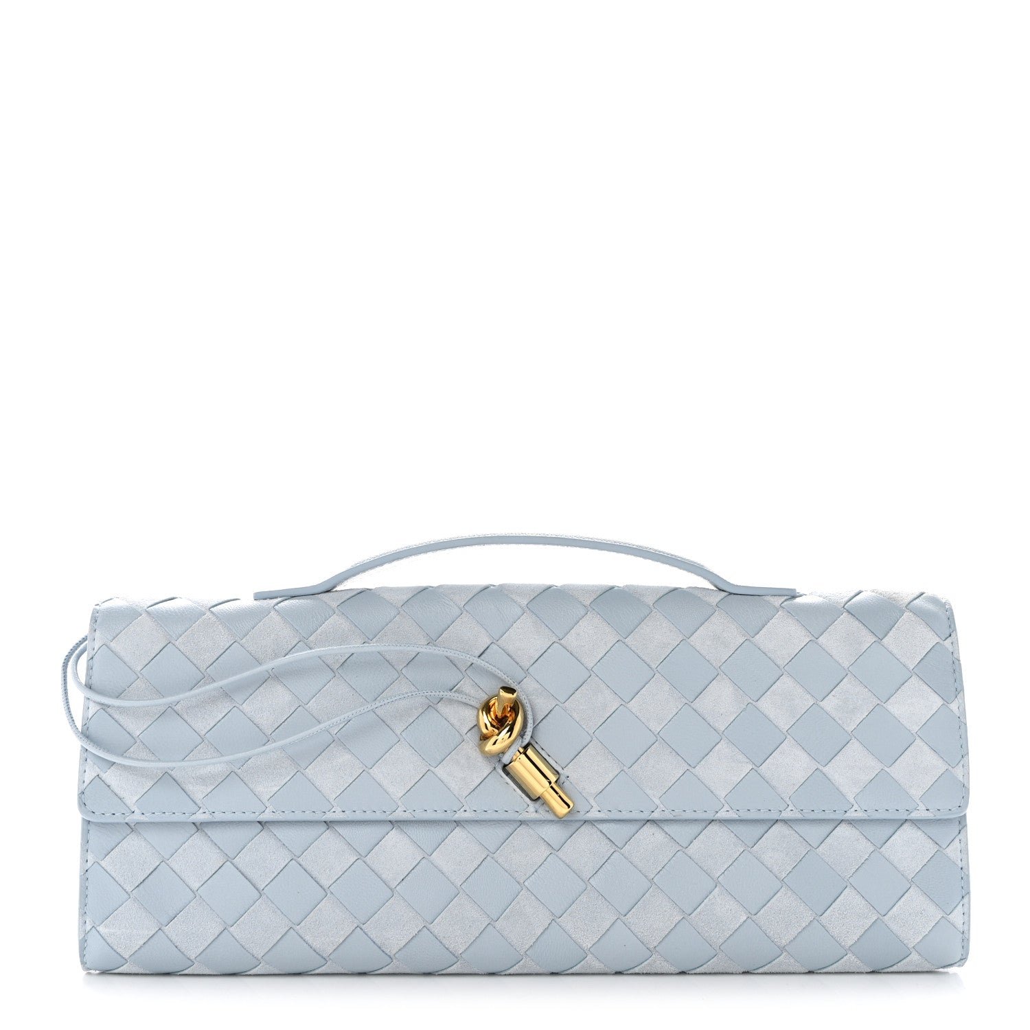 Bottega Veneta Suede Nappa Intrecciato Long Andiamo Top Handle Clutch Glacial