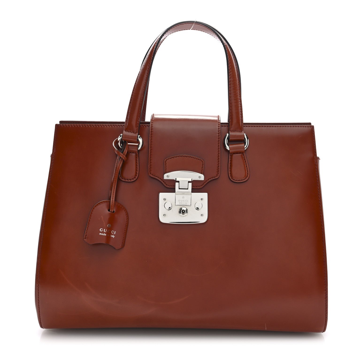 Gucci Regent Calfskin Large Lady Lock Flap Top Handle Bag Tan