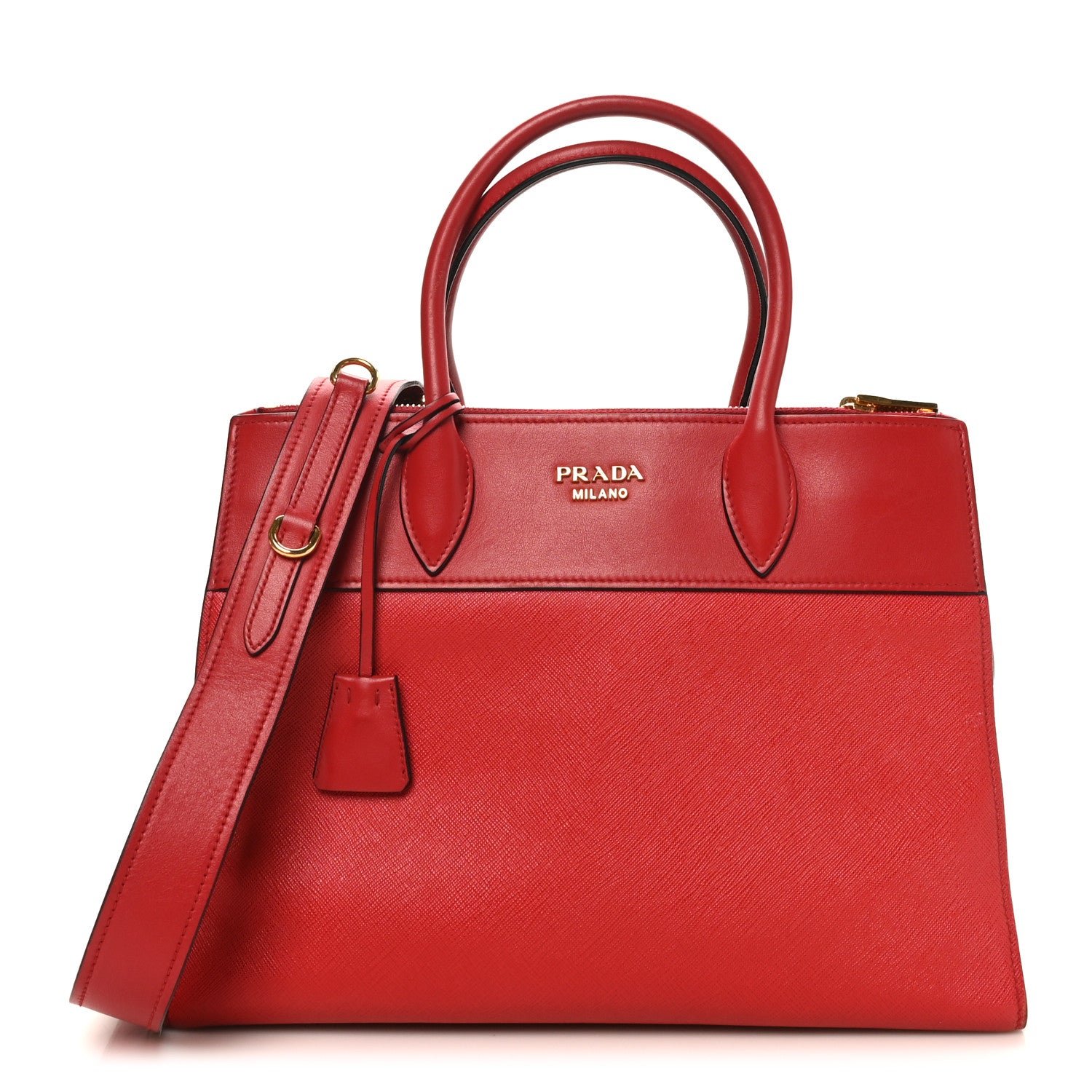 Prada Saffiano City Calfskin Medium Esplanade Rosso