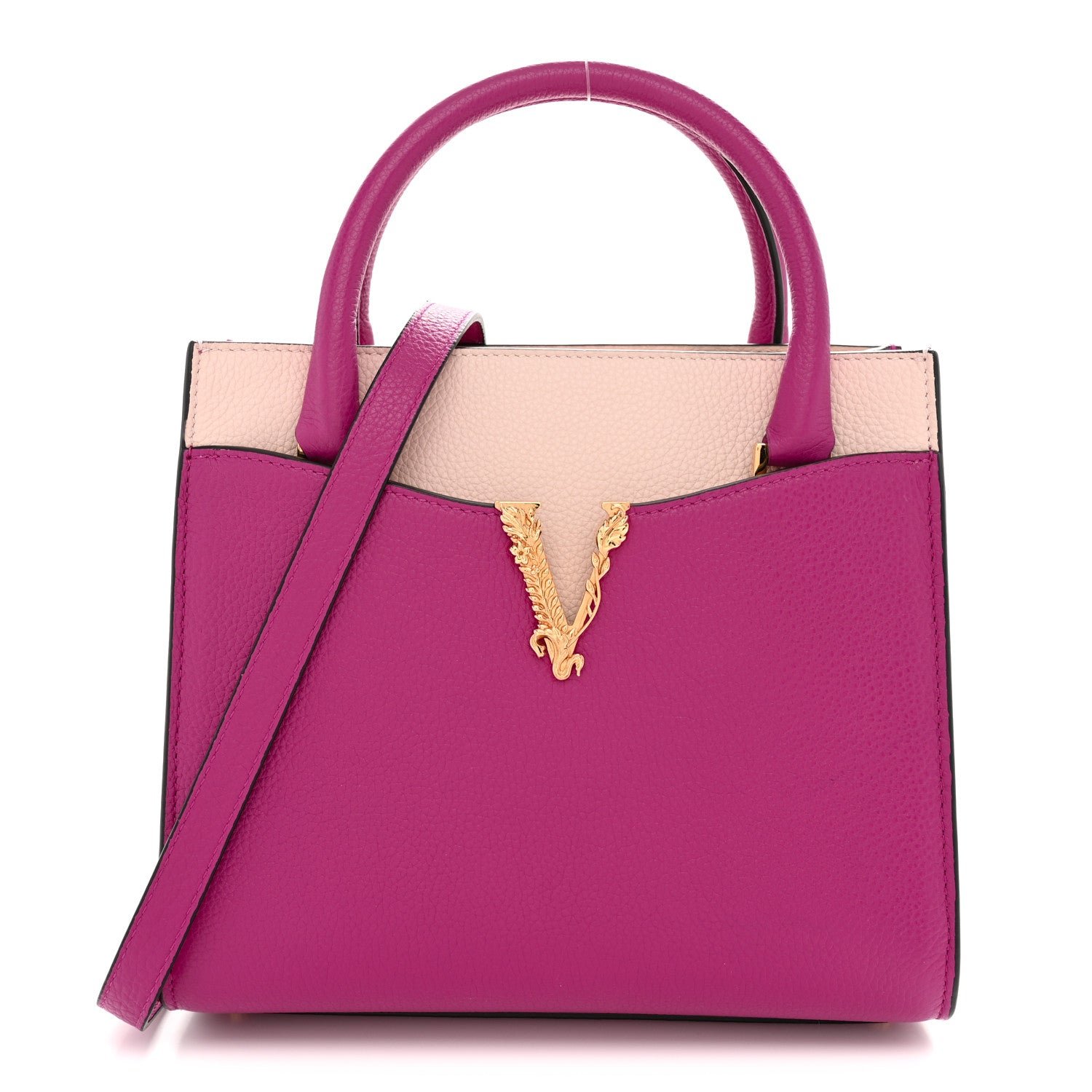 Versace Grainy Calfskin Virtus Top Handle Tote Pink Light Pink