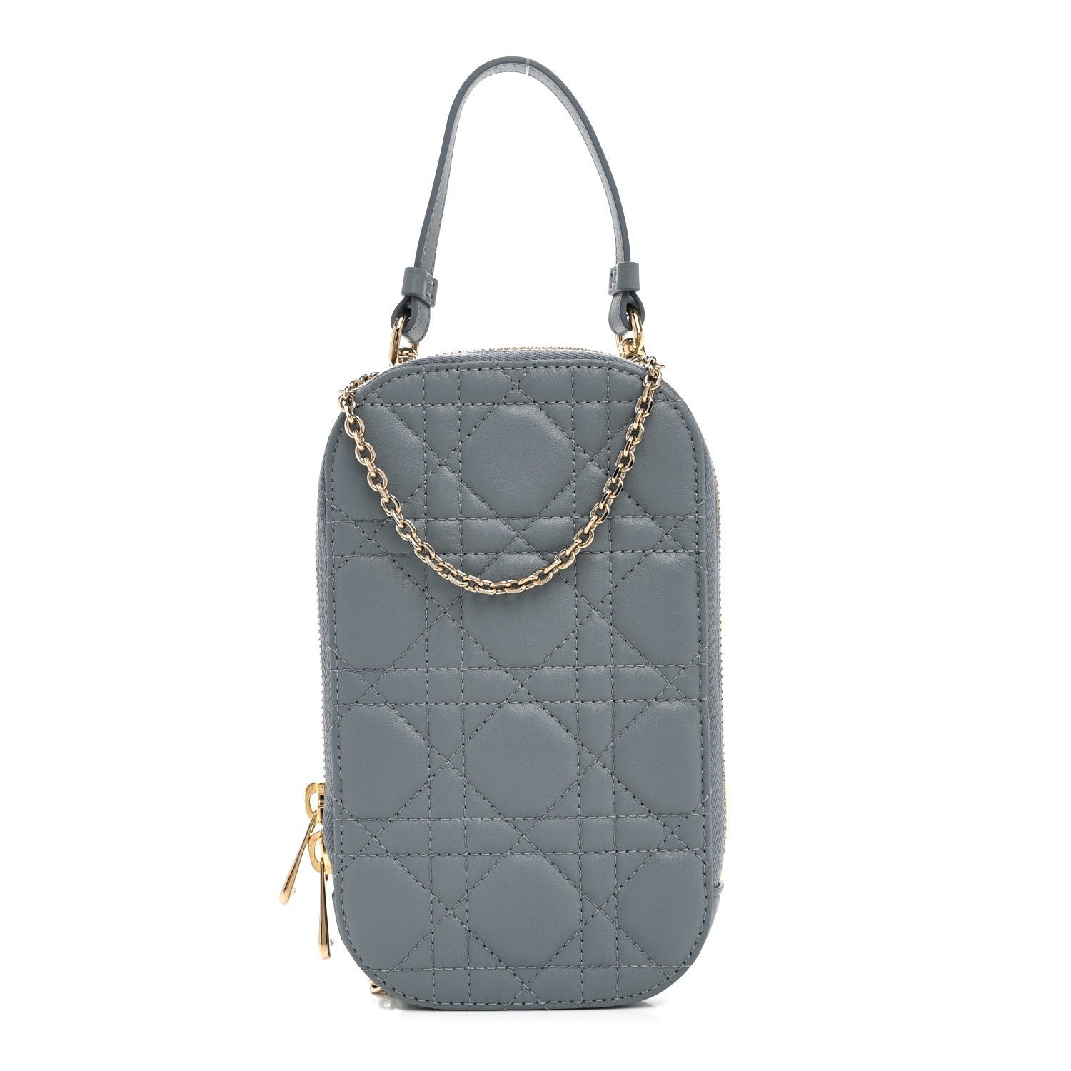 Christian Dior Lambskin Cannage Lady Dior Phone Holder Cloud Blue