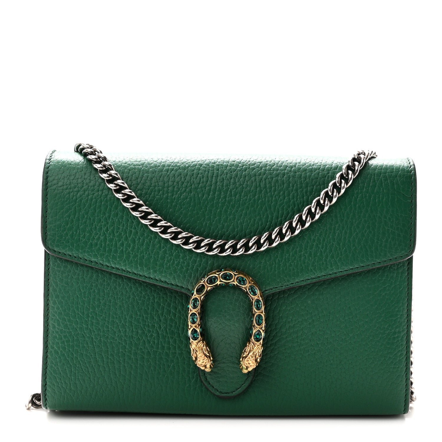 Gucci Calfskin Mini Dionysus Chain Wallet Emerald