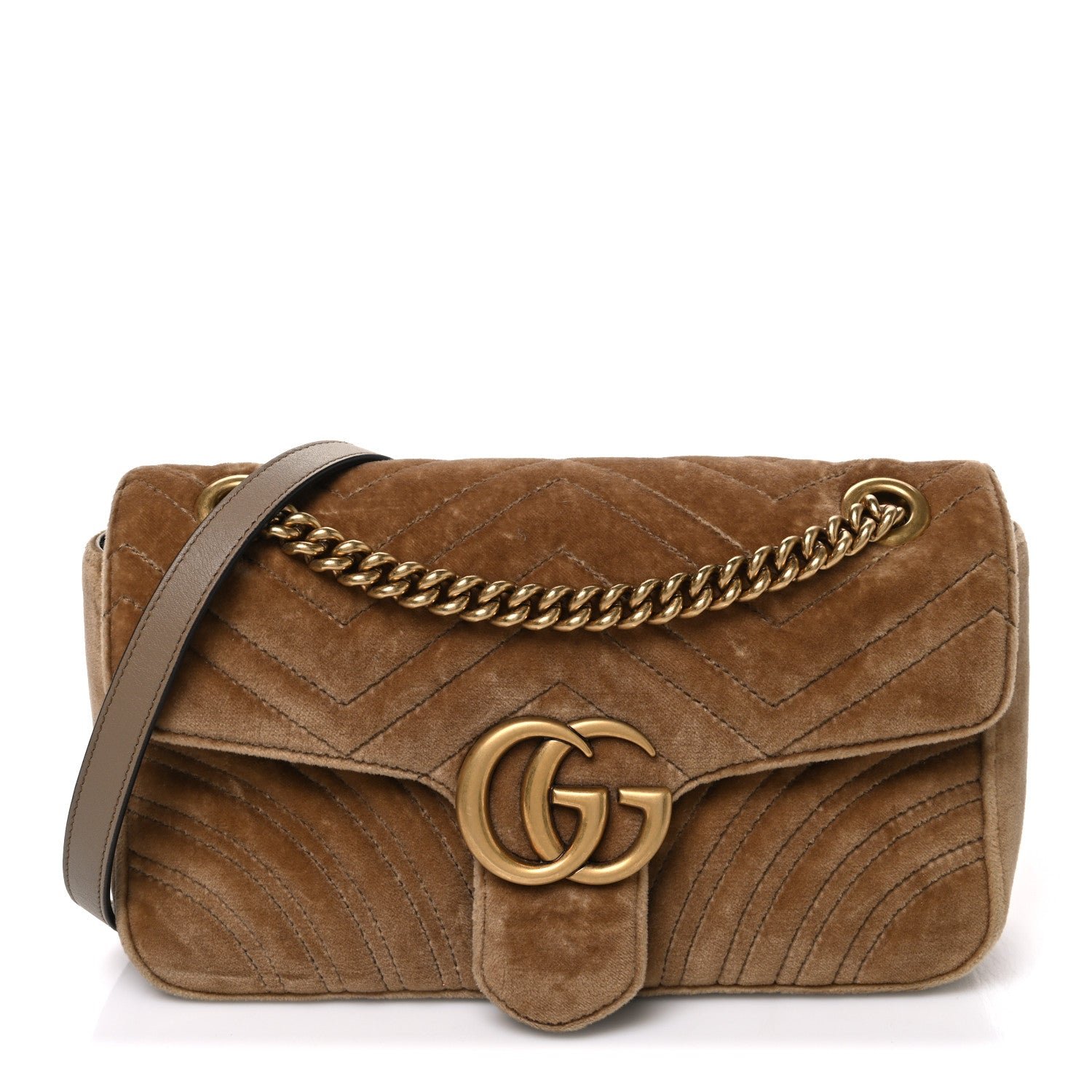 Gucci Velvet Matelasse Medium GG Marmont Shoulder Bag Taupe