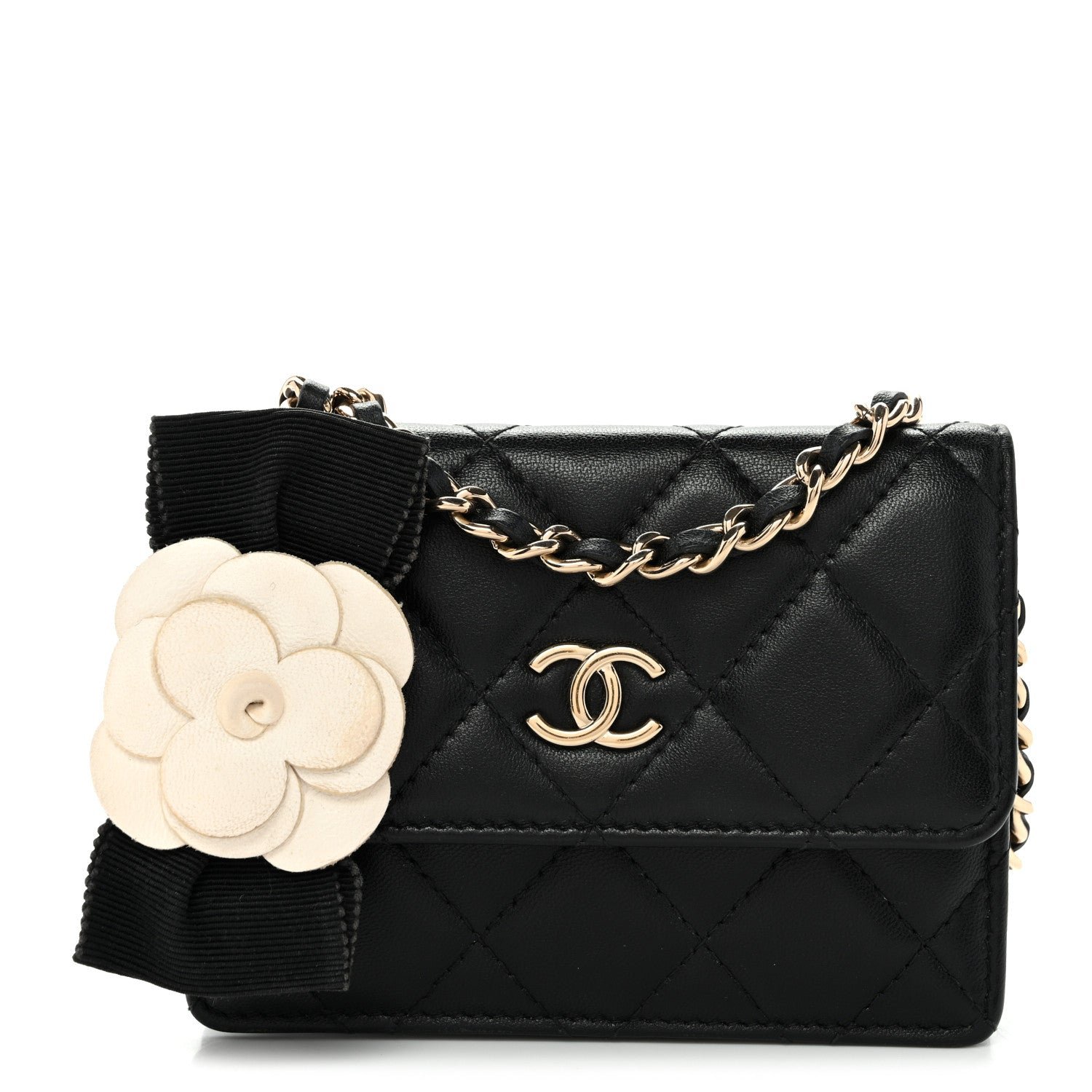 Chanel Lambskin Quilted My Chanel Lady Card Holder On Chain Black
