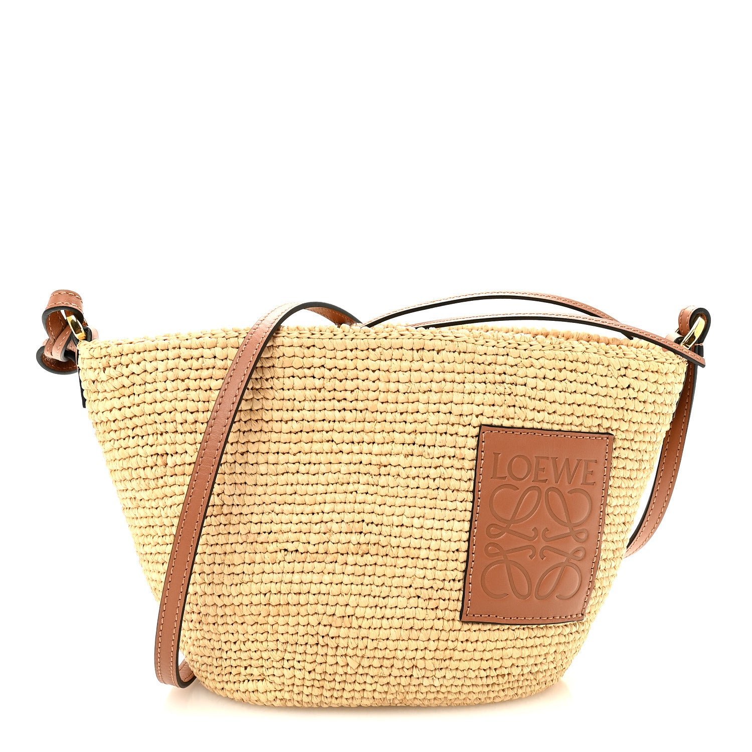 Loewe Calfskin Raffia Paulas Ibiza Pochette Bag Natural Tan