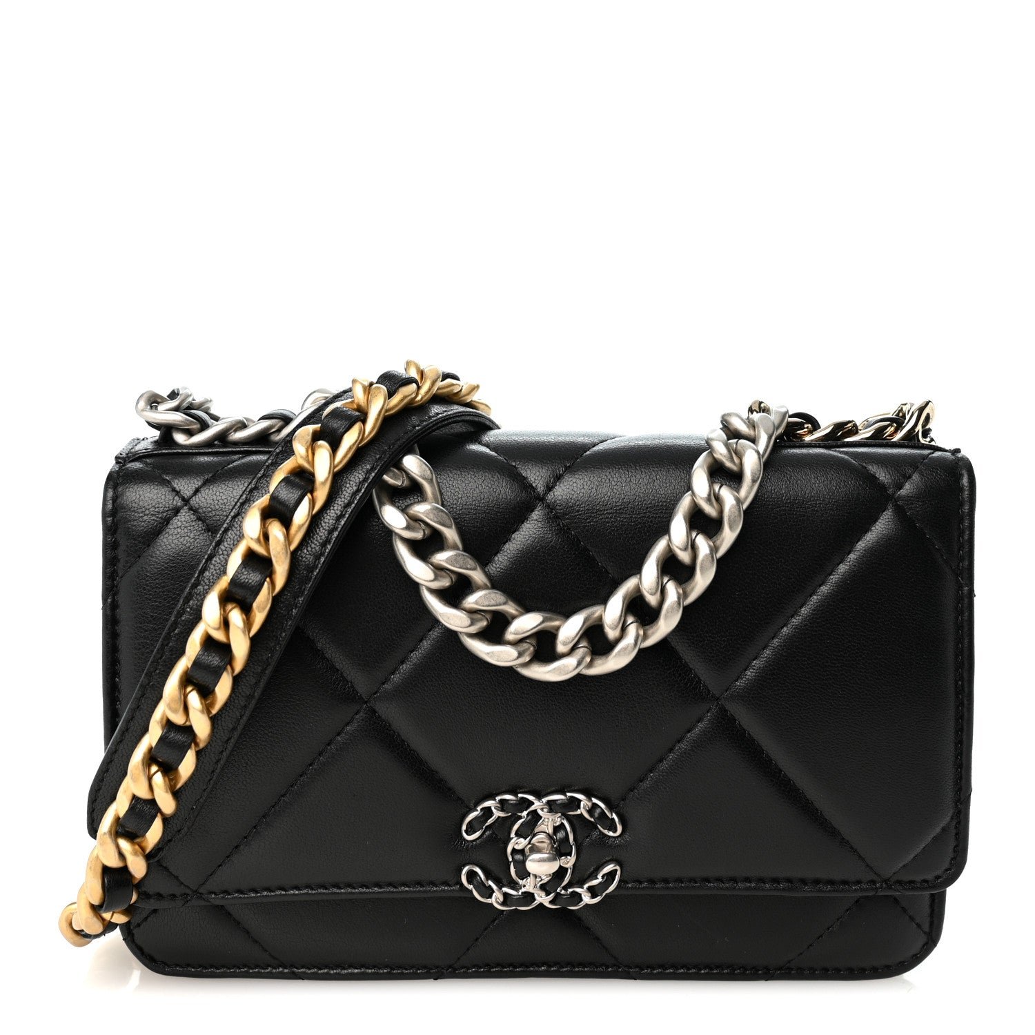 Chanel Lambskin Quilted Chanel 19 Wallet On Chain WOC Black