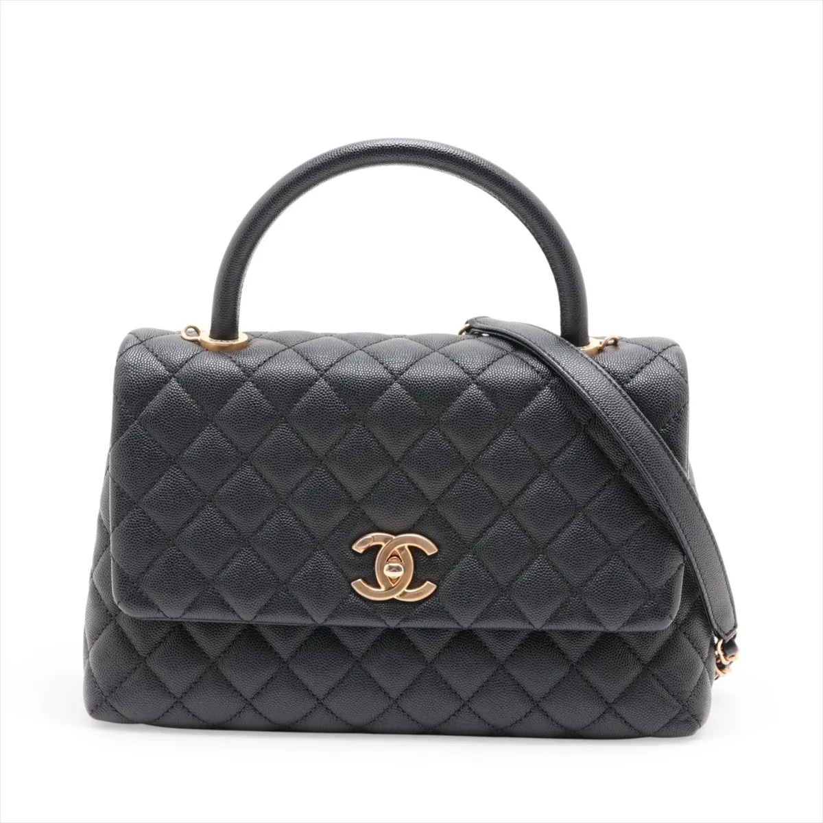 Chanel Coco handle 29 S Caviar Skin 2 Way Handbag Black Gold Metal Fittings 25XX