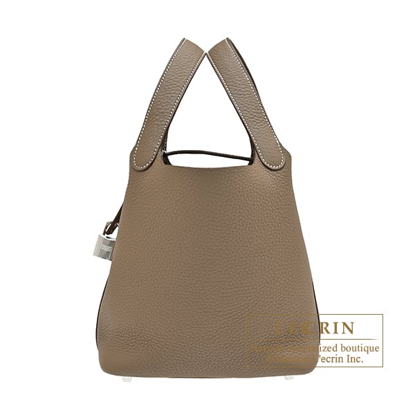 Hermes Picotin Lock bag 18/PM Etoupe grey Clemence leather Silver hardware
