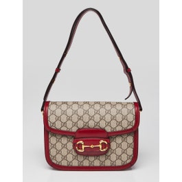 Gucci Gucci Beige/Red GG Coated Canvas Horsebit 1955 Shoulder Bag