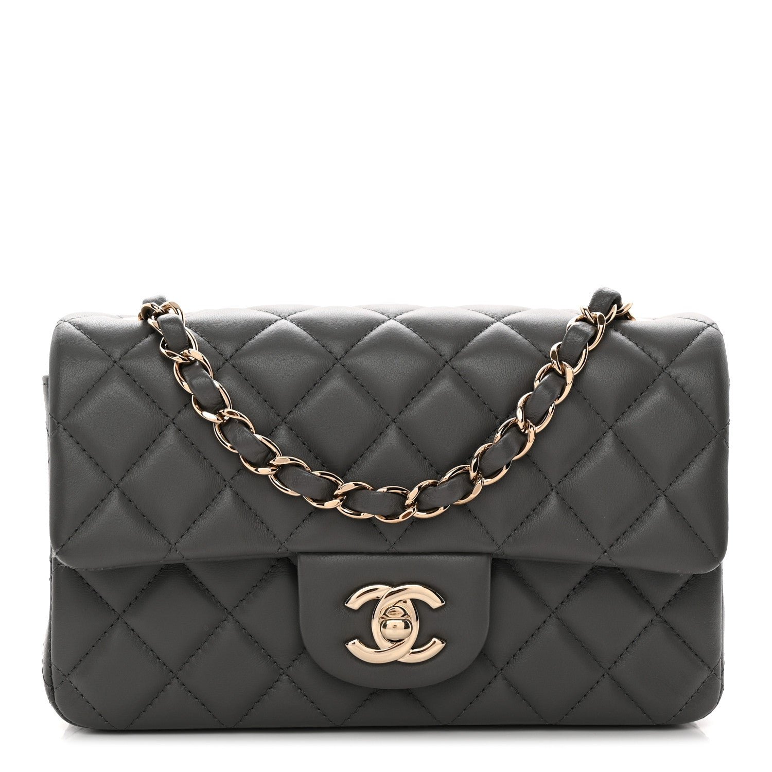 Chanel Lambskin Quilted Mini Rectangular Flap Dark Grey