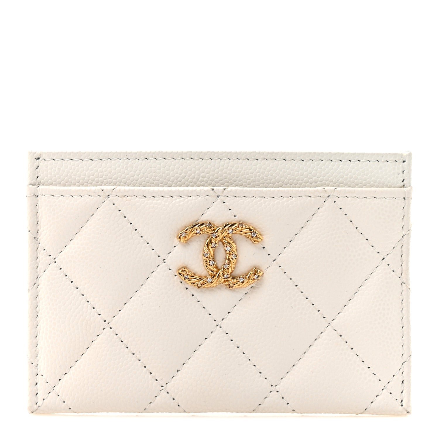 Chanel Caviar Quilted Crystal Card Holder White