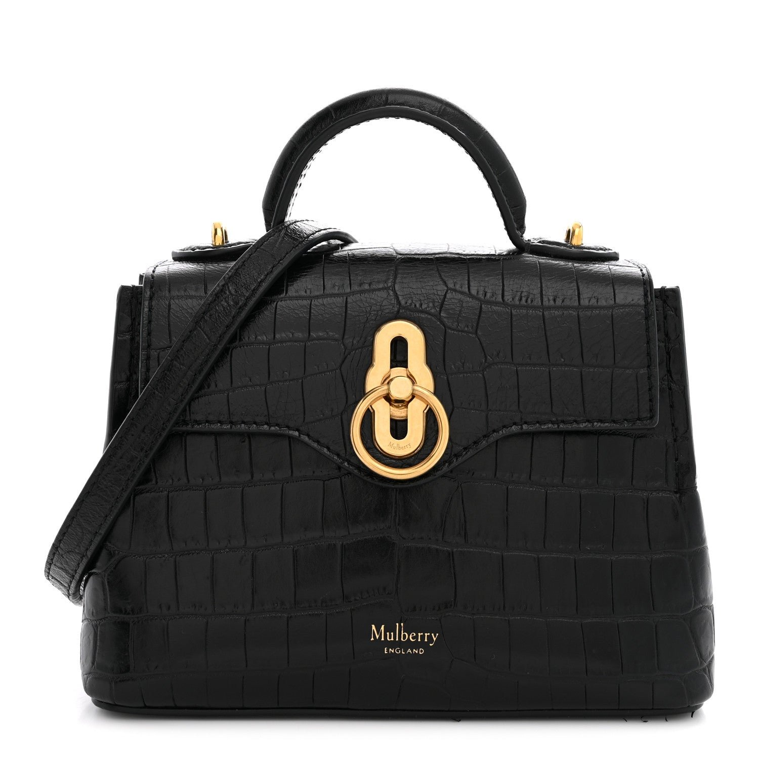 Mulberry Calfskin Crocodile Embossed Micro Seaton Black