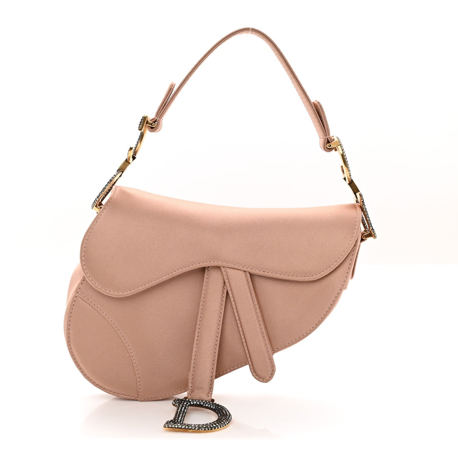 Christian Dior Satin Crystal Mini Saddle Bag Powder Beige