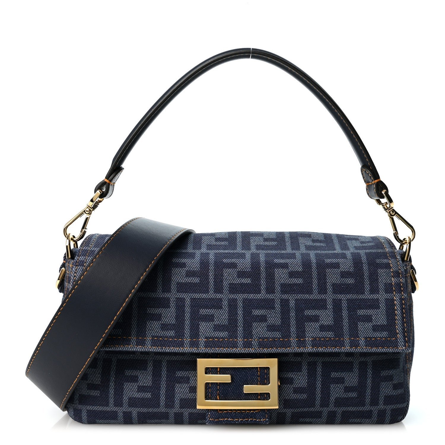 Fendi Denim FF Embroidered Reversible Baguette Blue