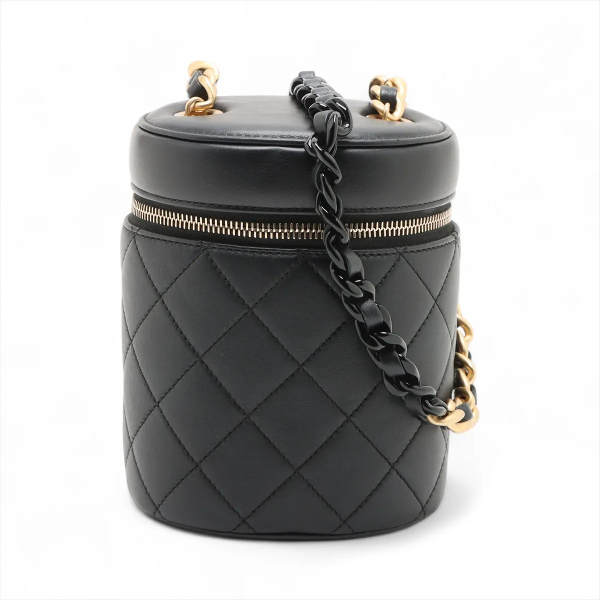 Chanel Matelasse Lambskin Single Flap Single Chain Bag Vanity Black Gold Metal F