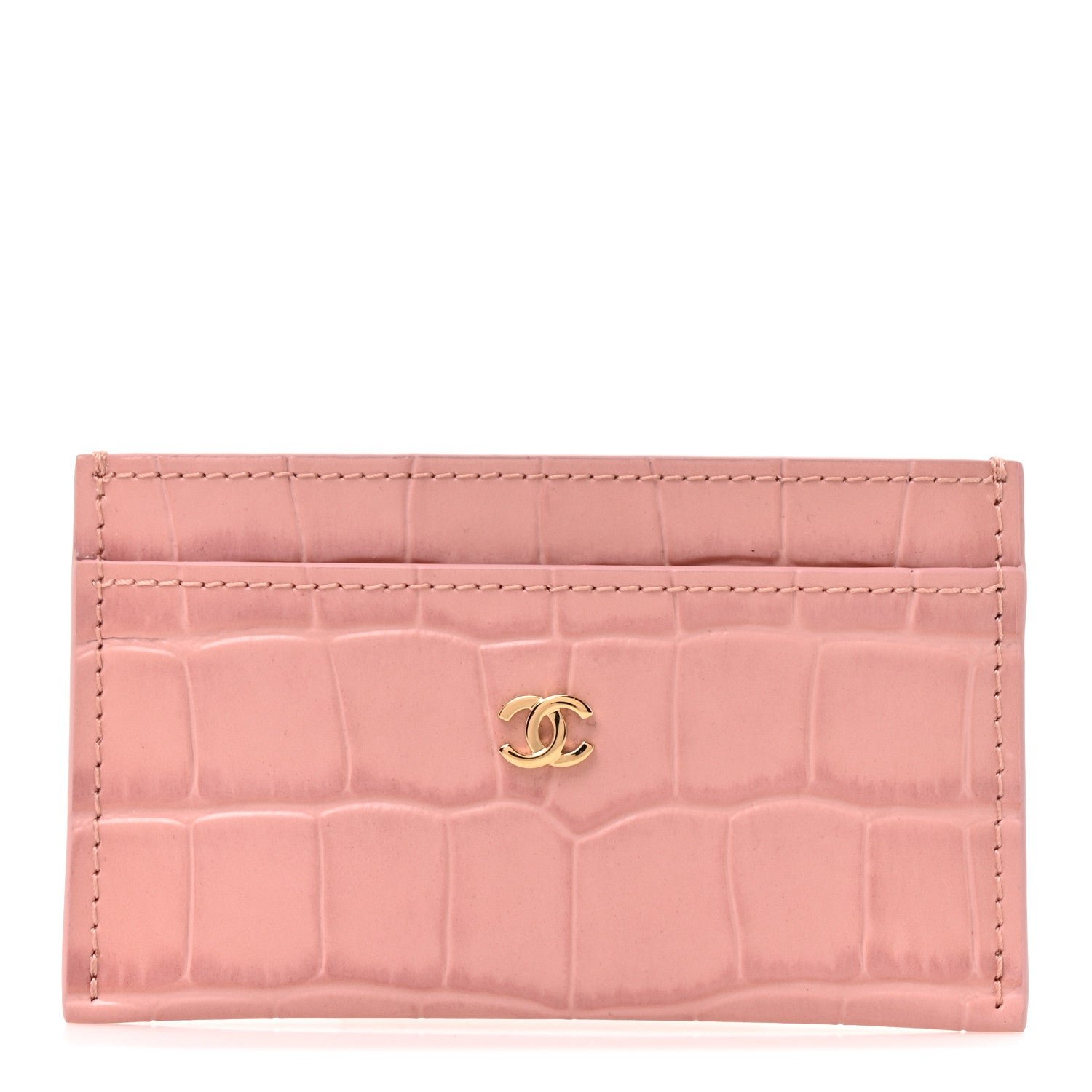 Chanel Calfskin Crocodile Embossed Crococo Card Holder Light Pink