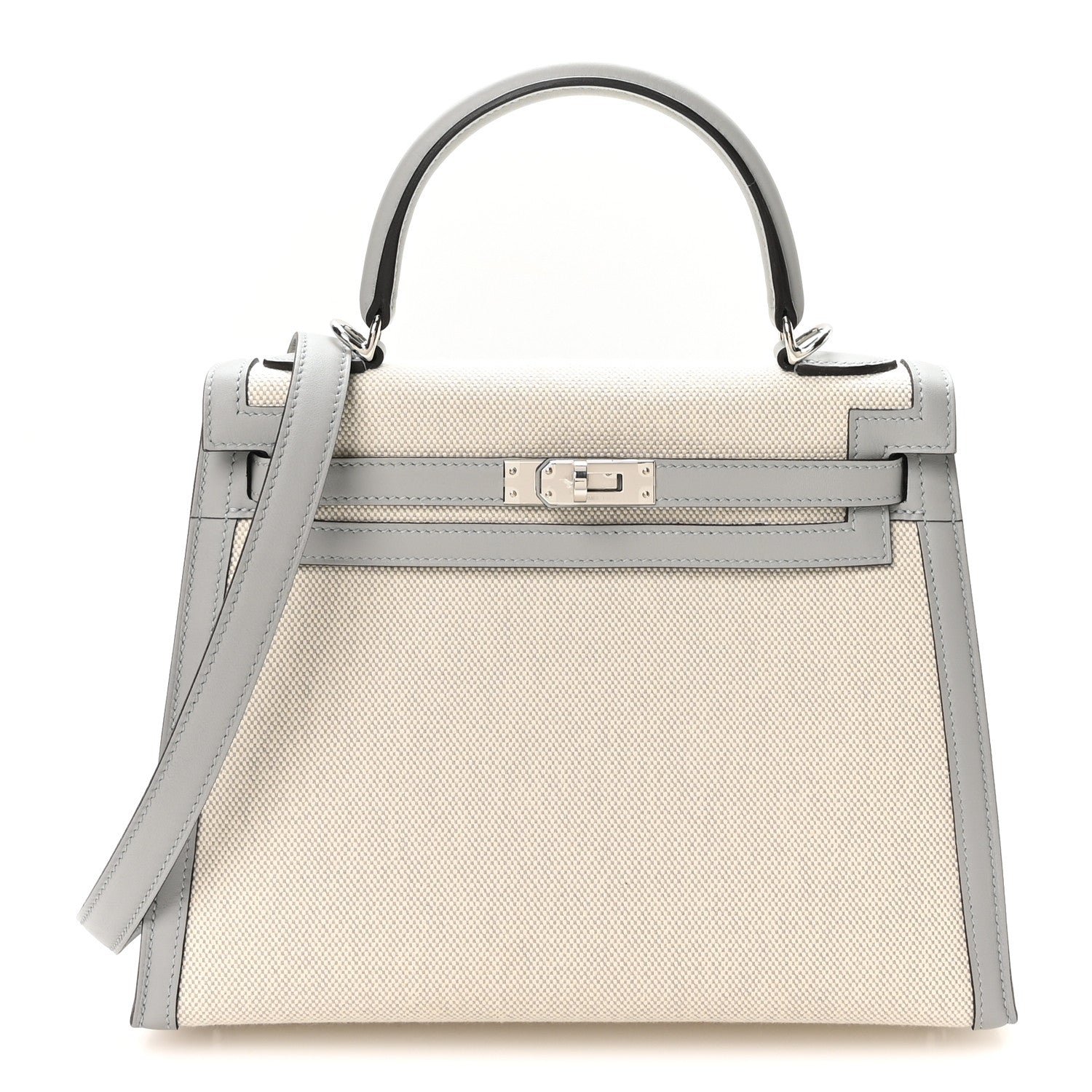 Hermes Toile H Swift Kelly Sellier 25 Ecru Bleu Glacier