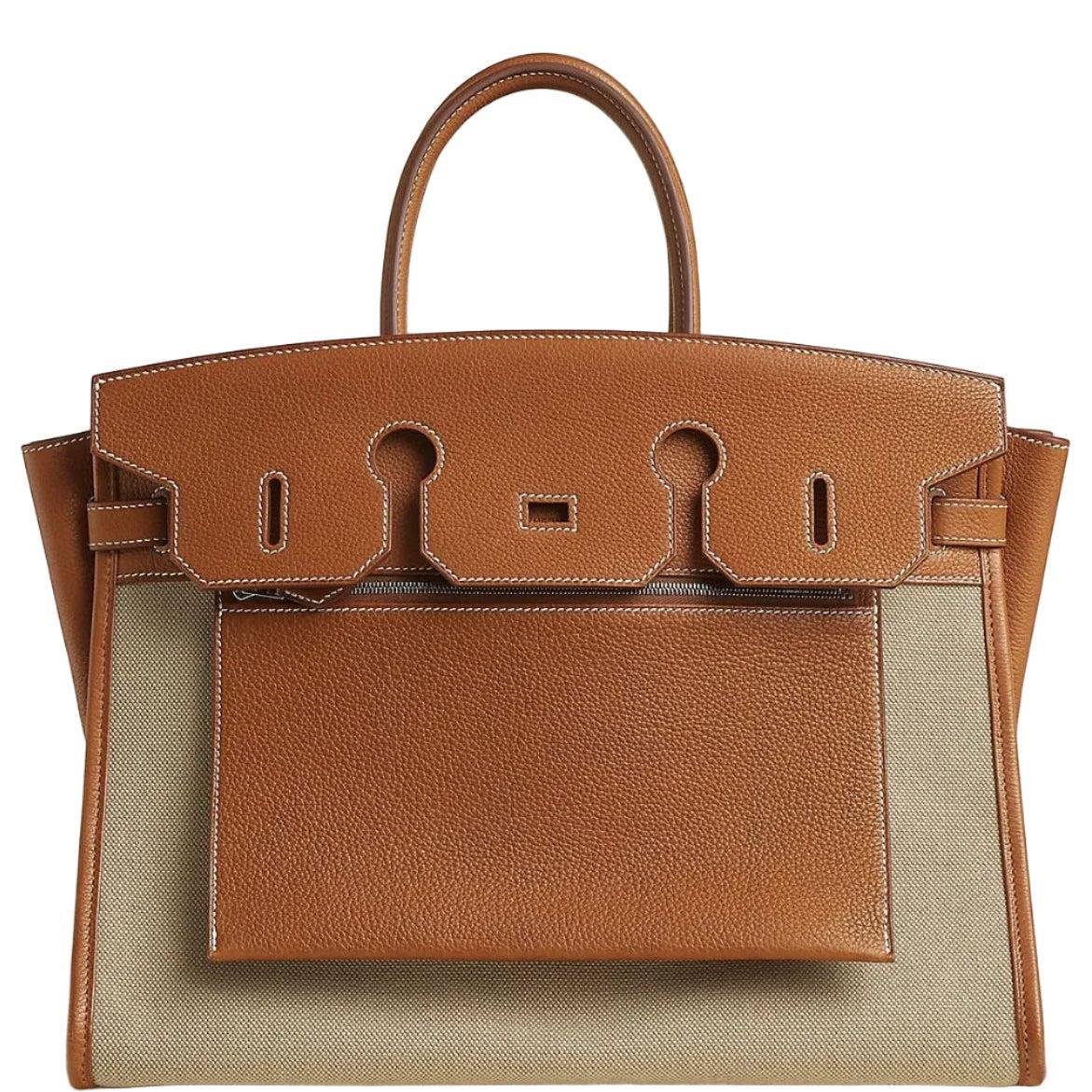 Hermes Hermès Birkin 35 À L'Envers Ficelle/Ecru Toile H & Fauve Barenia Faubourg Palladium Hardware