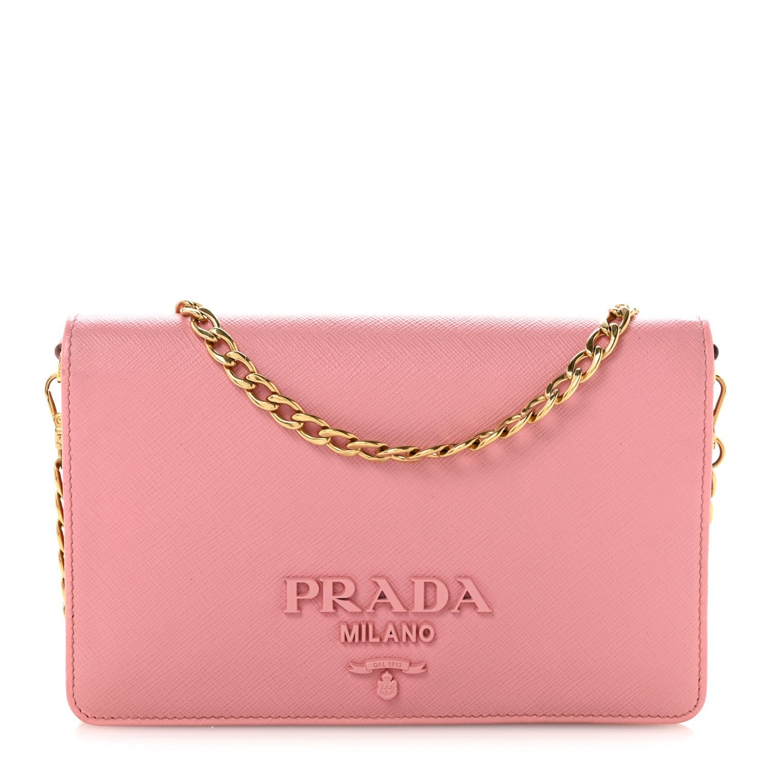 Prada Saffiano Lux Monochrome Chain Wallet Begonia