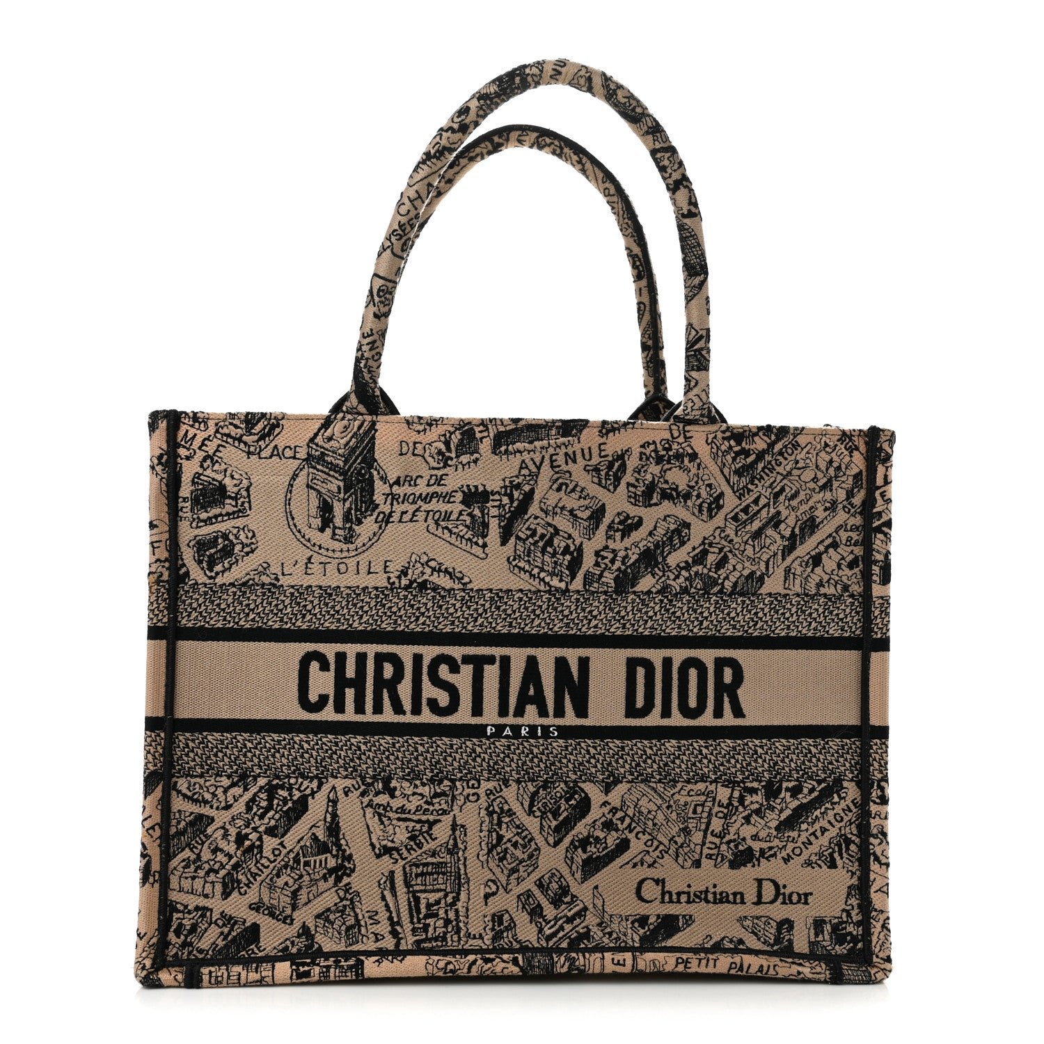 Christian Dior Canvas Embroidered Medium Plan De Paris Book Tote Beige Multi