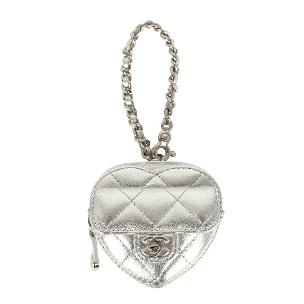 Chanel Chanel CC In Love Mini Heart Bag Charm Silver Metallic Lambskin Silver Hardware