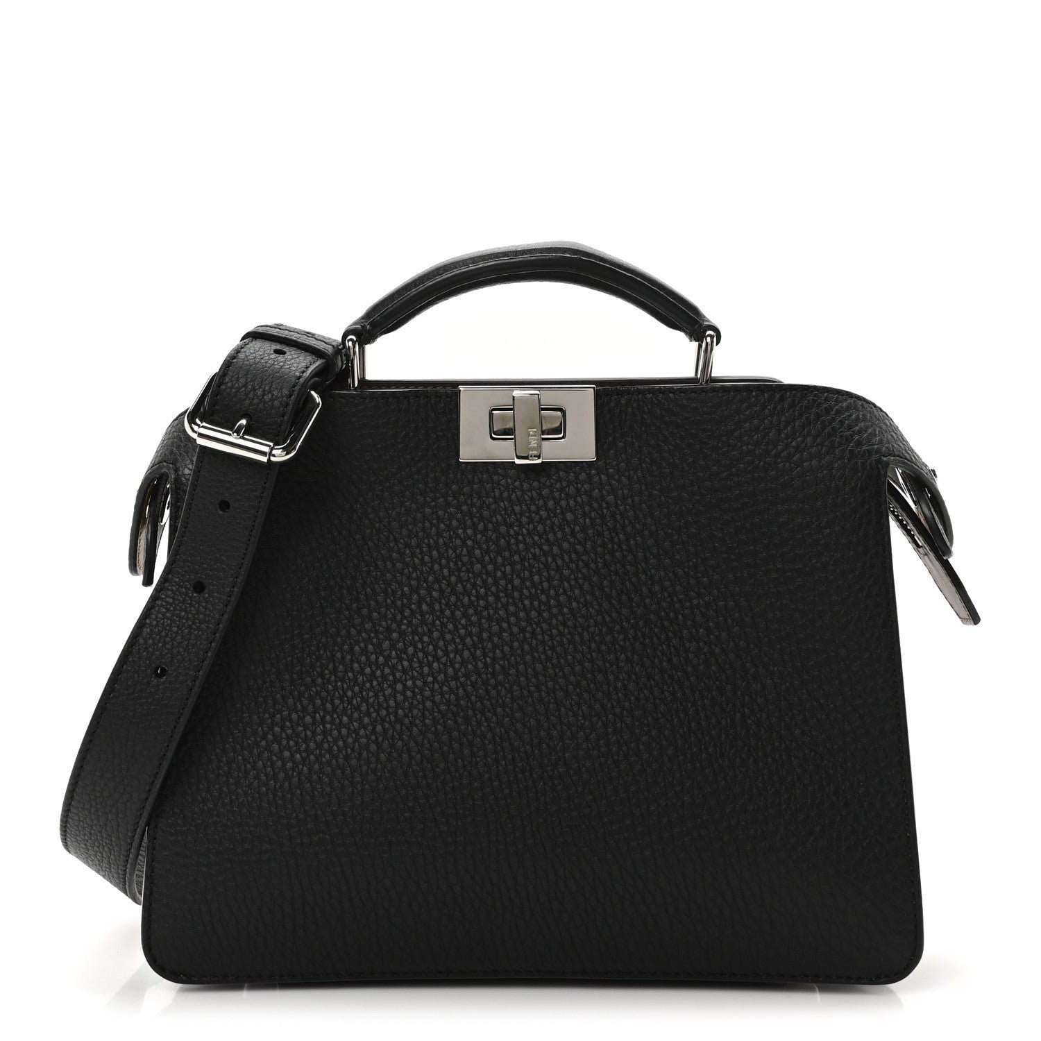 Fendi Cuoio Romano Vitello Cover Glazed Fabric Bi-Color FF 1974 Mini Peekaboo I SEE U Satchel Black Brown
