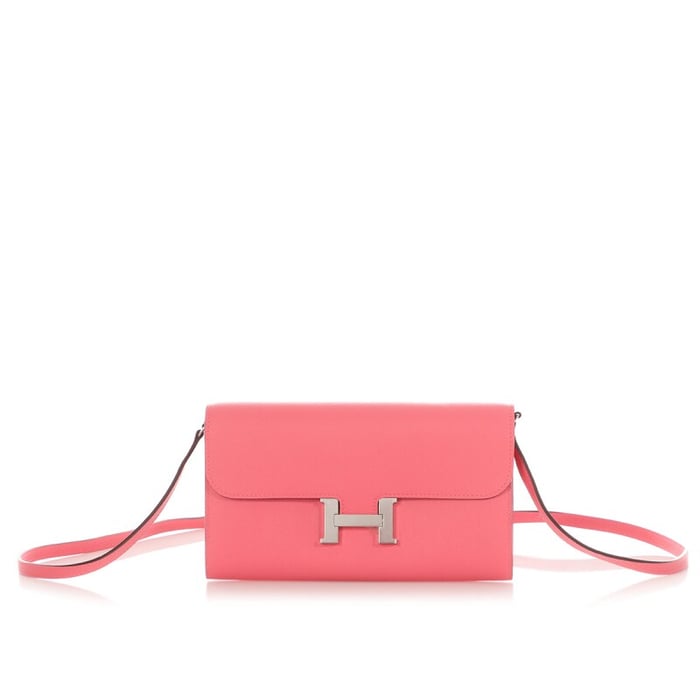 Hermes Rose Azalee Chèvre Mysore Constance-To-Go Wallet Palladium Hardware, 2021