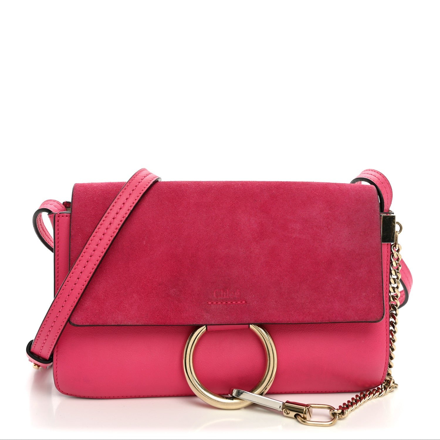 Chloe Suede Calfskin Small Faye Shoulder Bag Fuchsia Rose