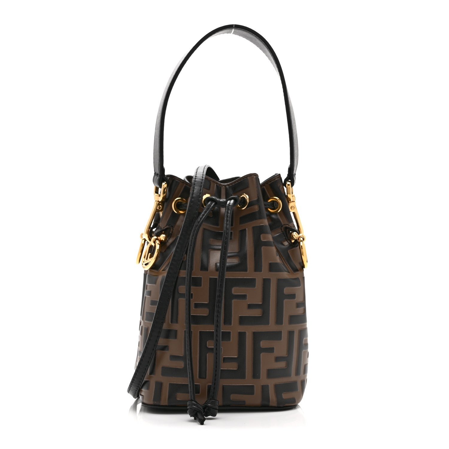 Fendi Vitello Liberty F is Fendi Bi-Color FF 1974 Embossed Mini Mon Tresor Bucket Bag Maya Black