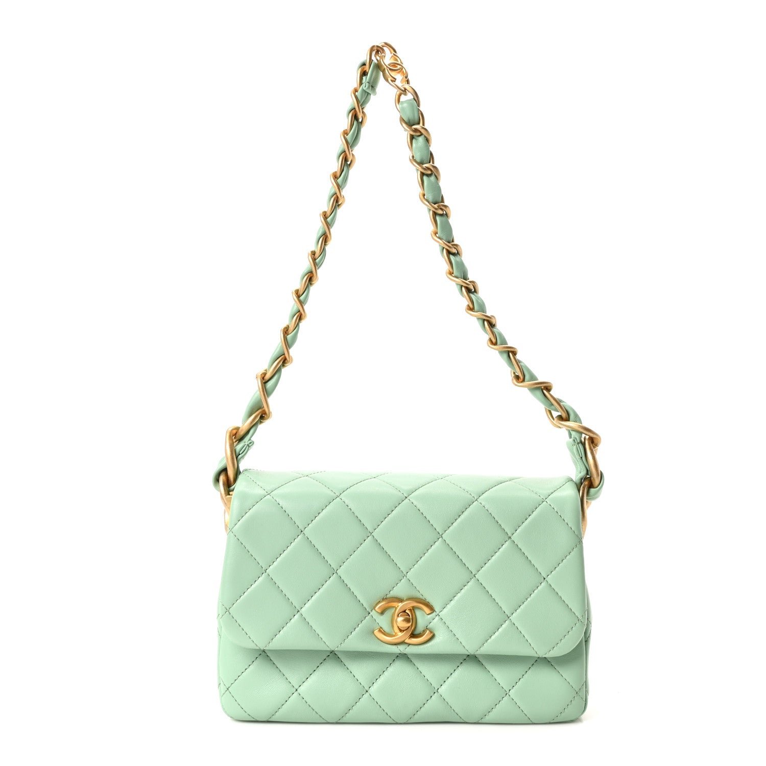 Chanel Lambskin Quilted CC Chain Flap Light Green