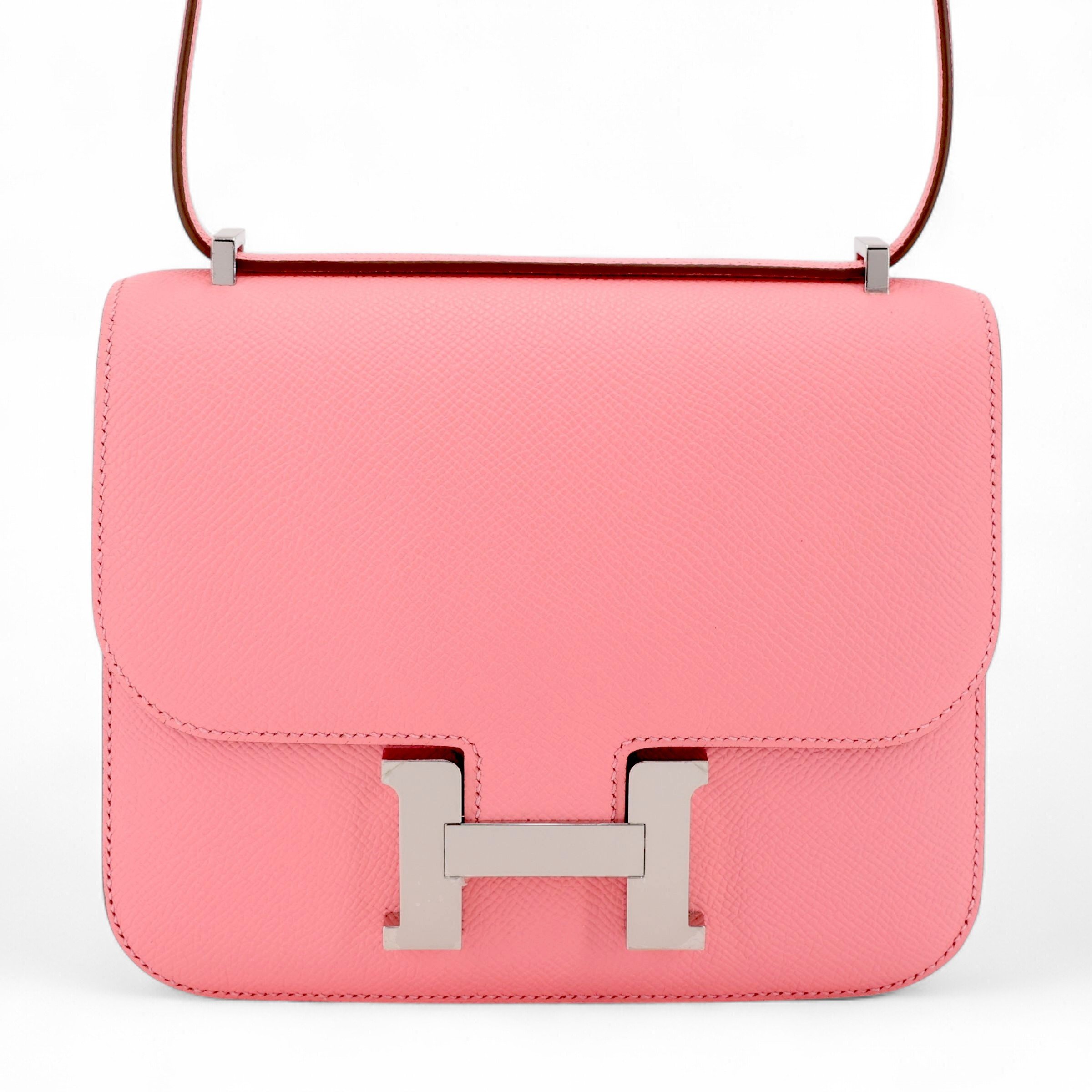 Brand New ( Rank N ) HERMÈS Constance Mini Rose Confetti (1Q) Epsom Palladium hardware K (2025)