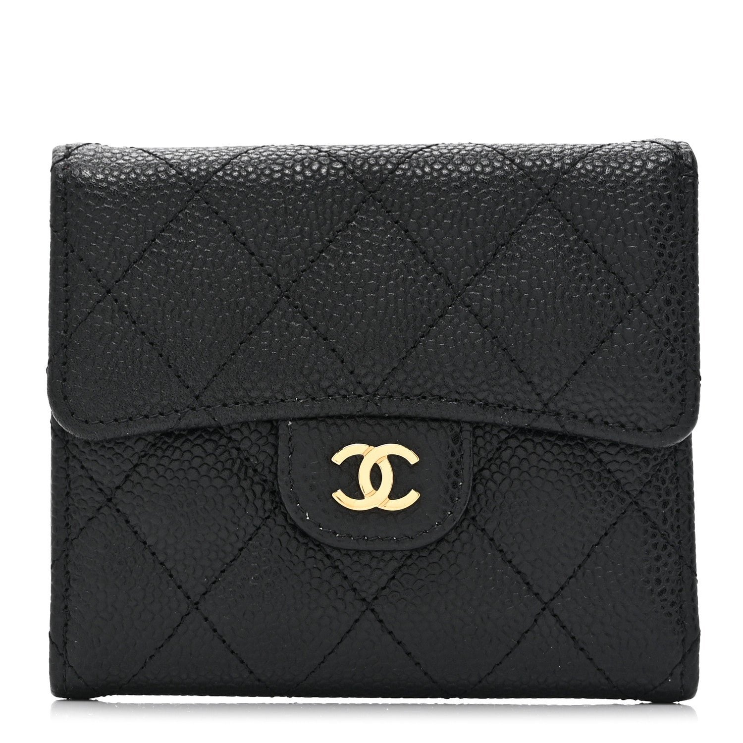 Chanel Caviar Quilted Compact Flap Wallet Black