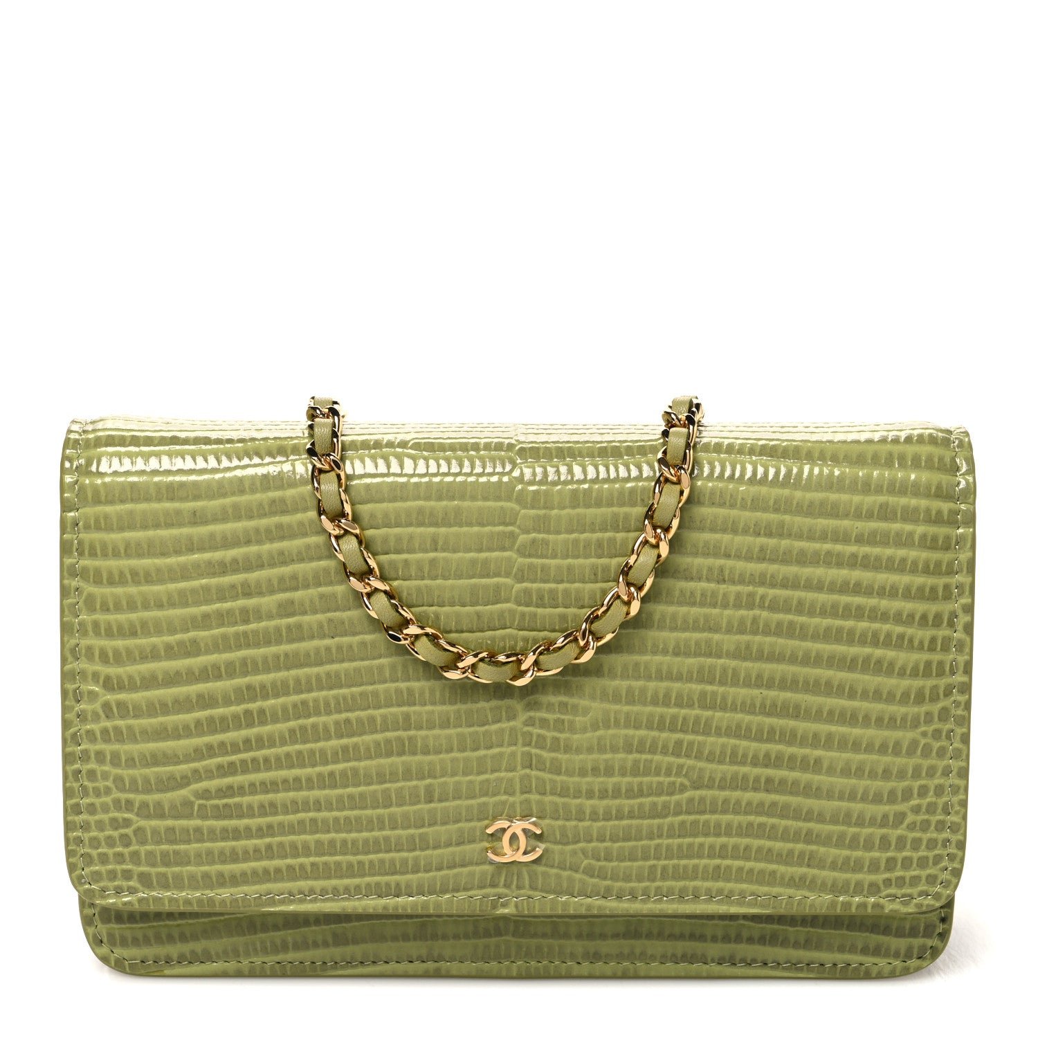 Chanel Shiny Lizard Wallet on Chain WOC Green