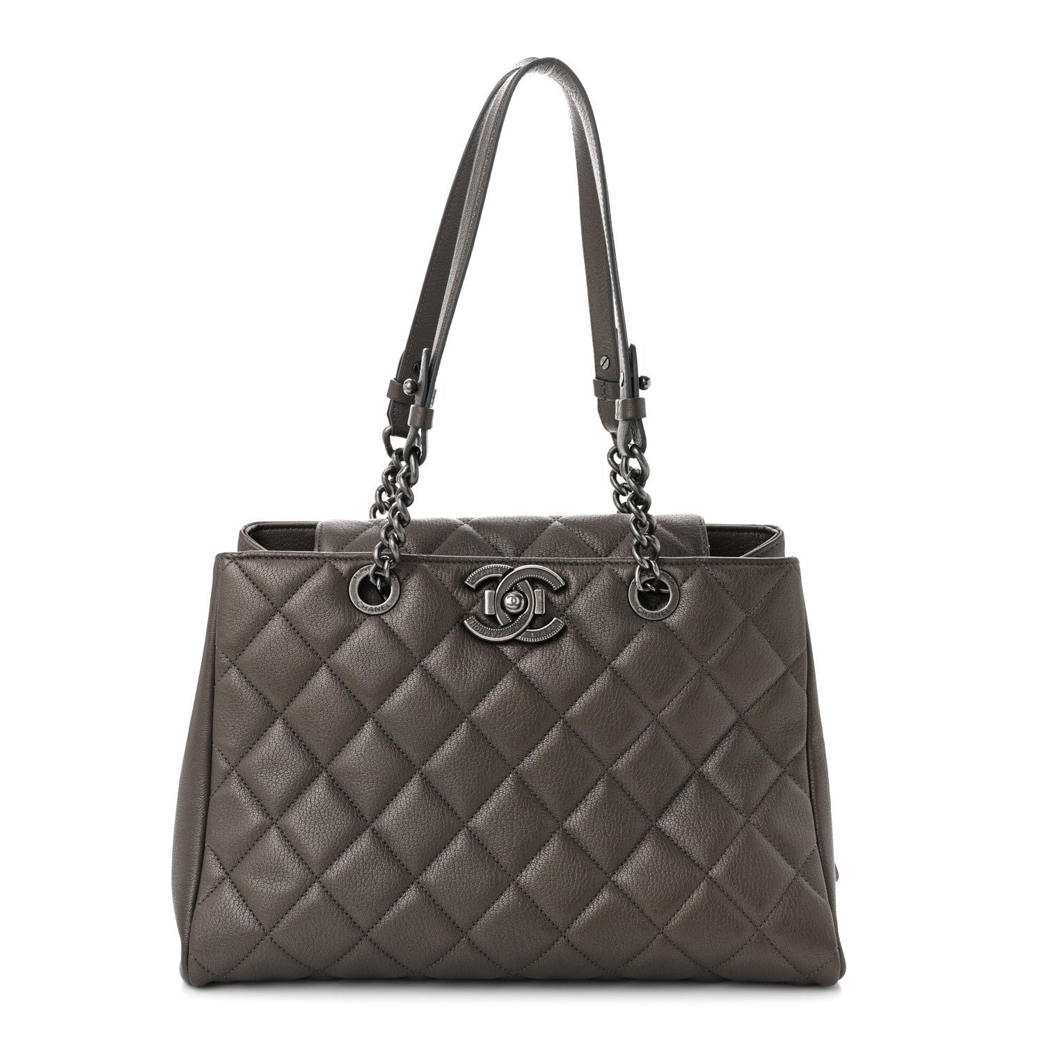 Chanel Metallic Goatskin Quilted Large City Rock Shopping Bag Silver