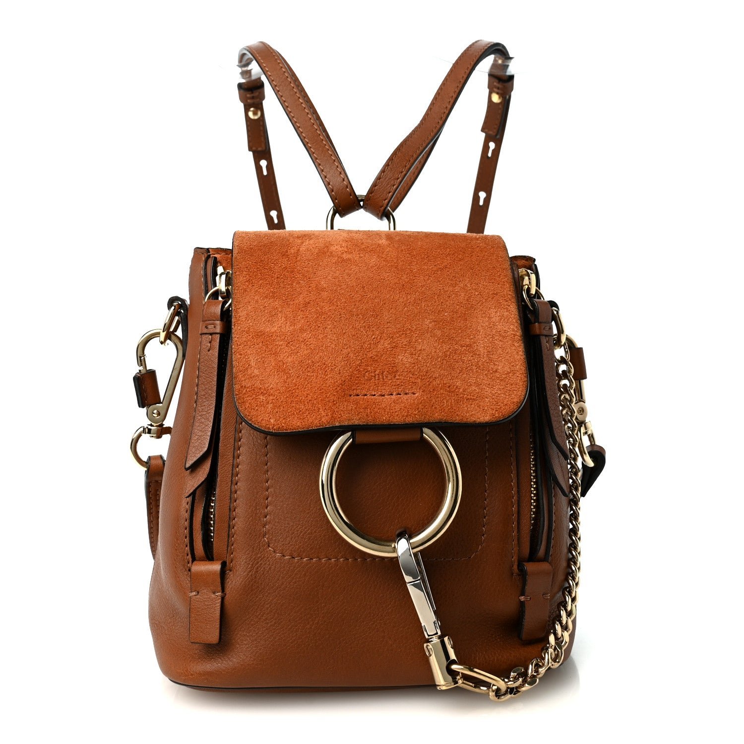 Chloe Suede Calfskin Mini Faye Backpack Tan