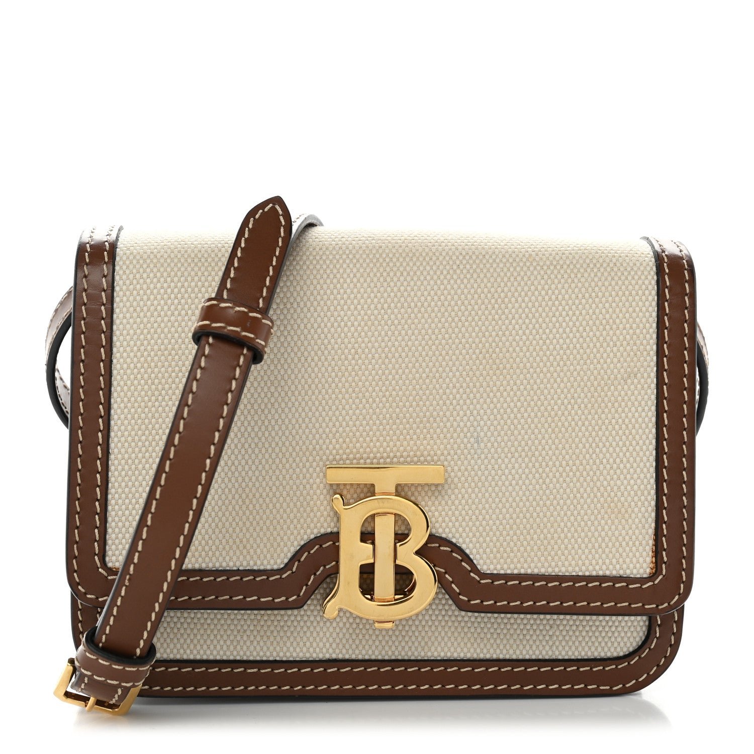 Burberry Canvas Calfskin Mini TB Bag Natural