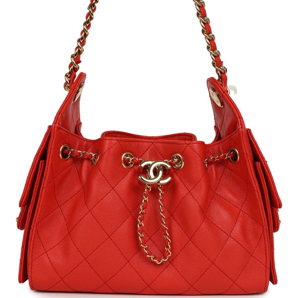 Chanel Mini 25 Hobo Bag Red Caviar Gold Hardware