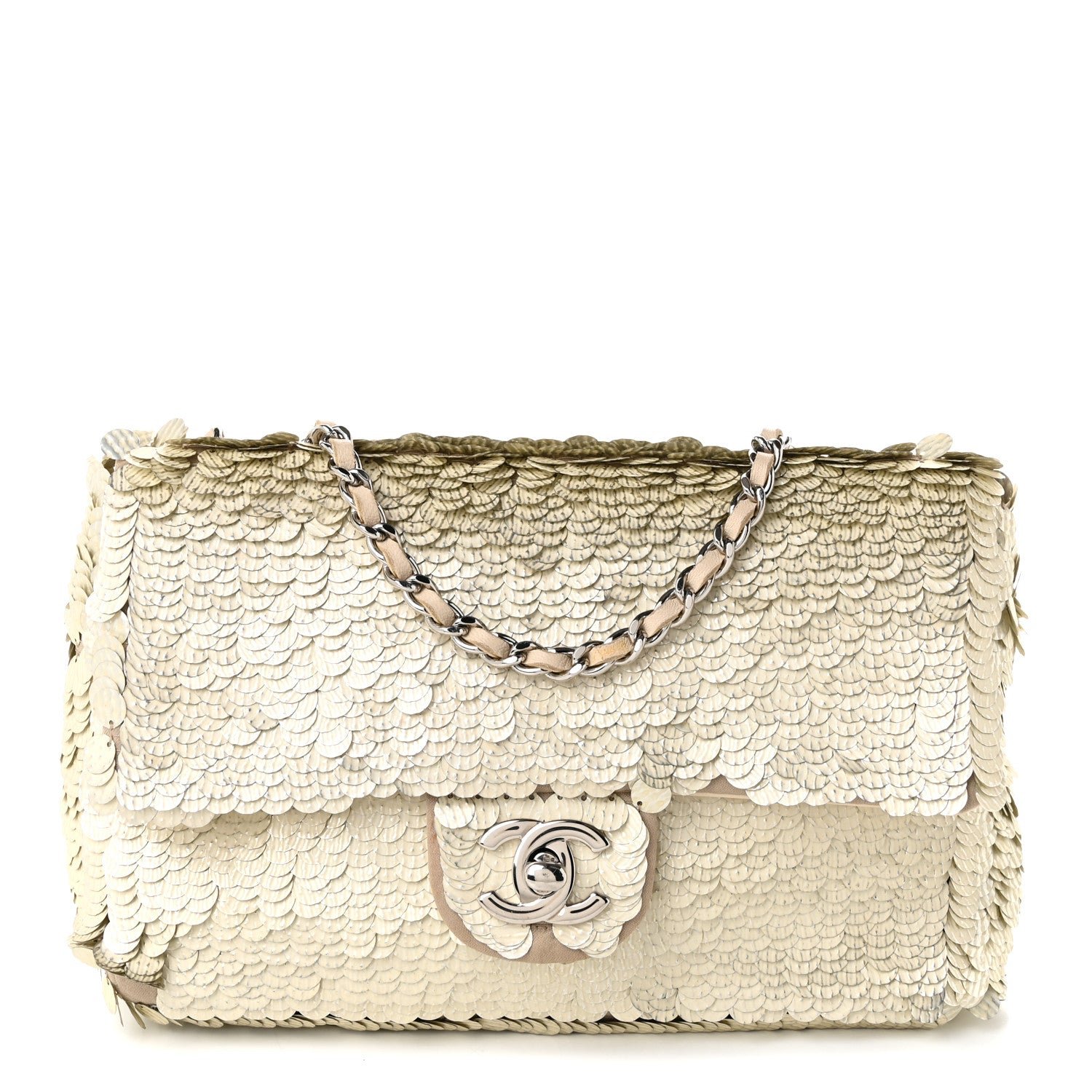 Chanel Sequin Paillette Small Flap Beige
