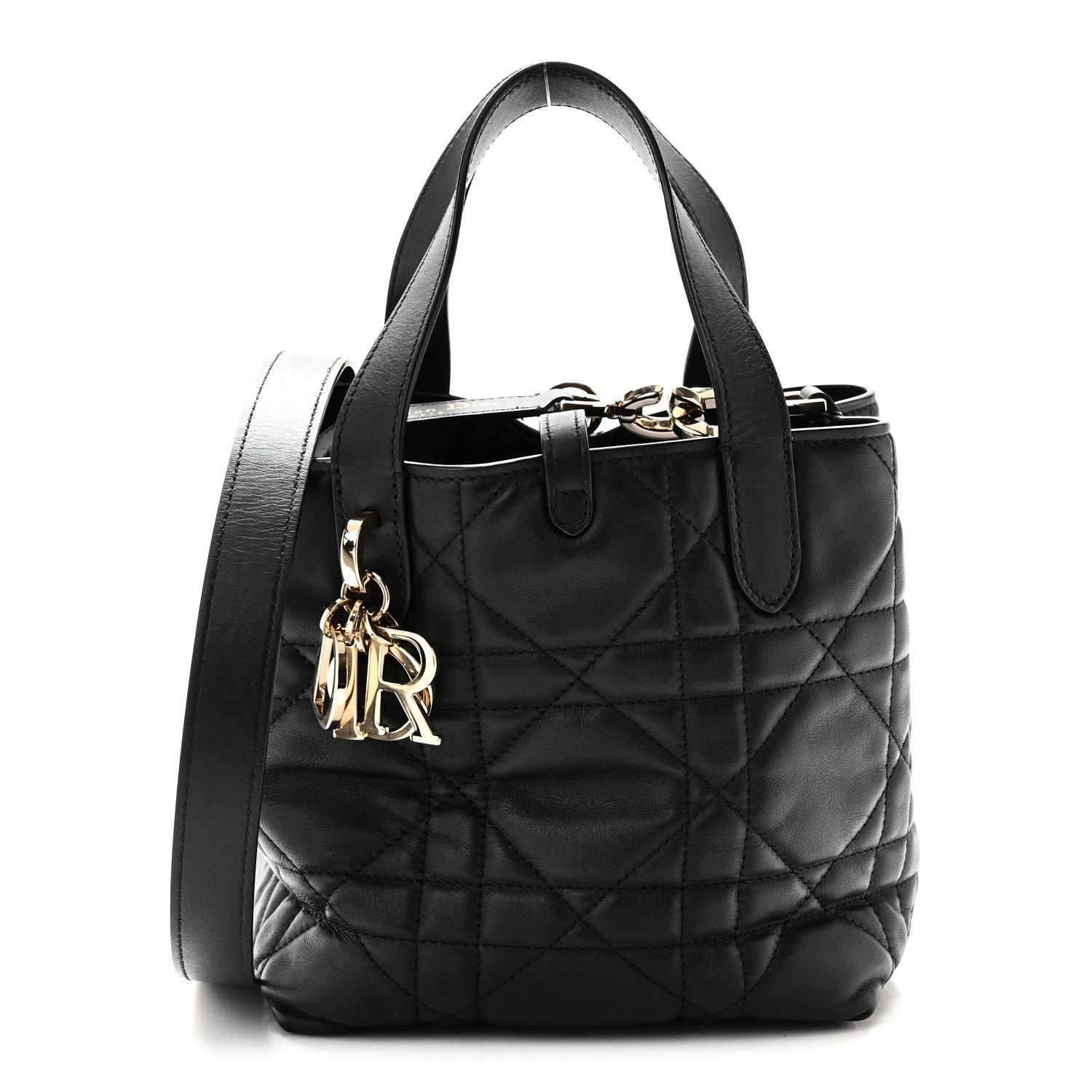 Christian Dior Calfskin Macrocannage Small Toujours Vertical Tote Black