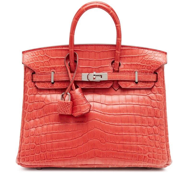 Hermes Rouge Indien Matte Niloticus Crocodile Birkin 25 Palladium Hardware, 2010