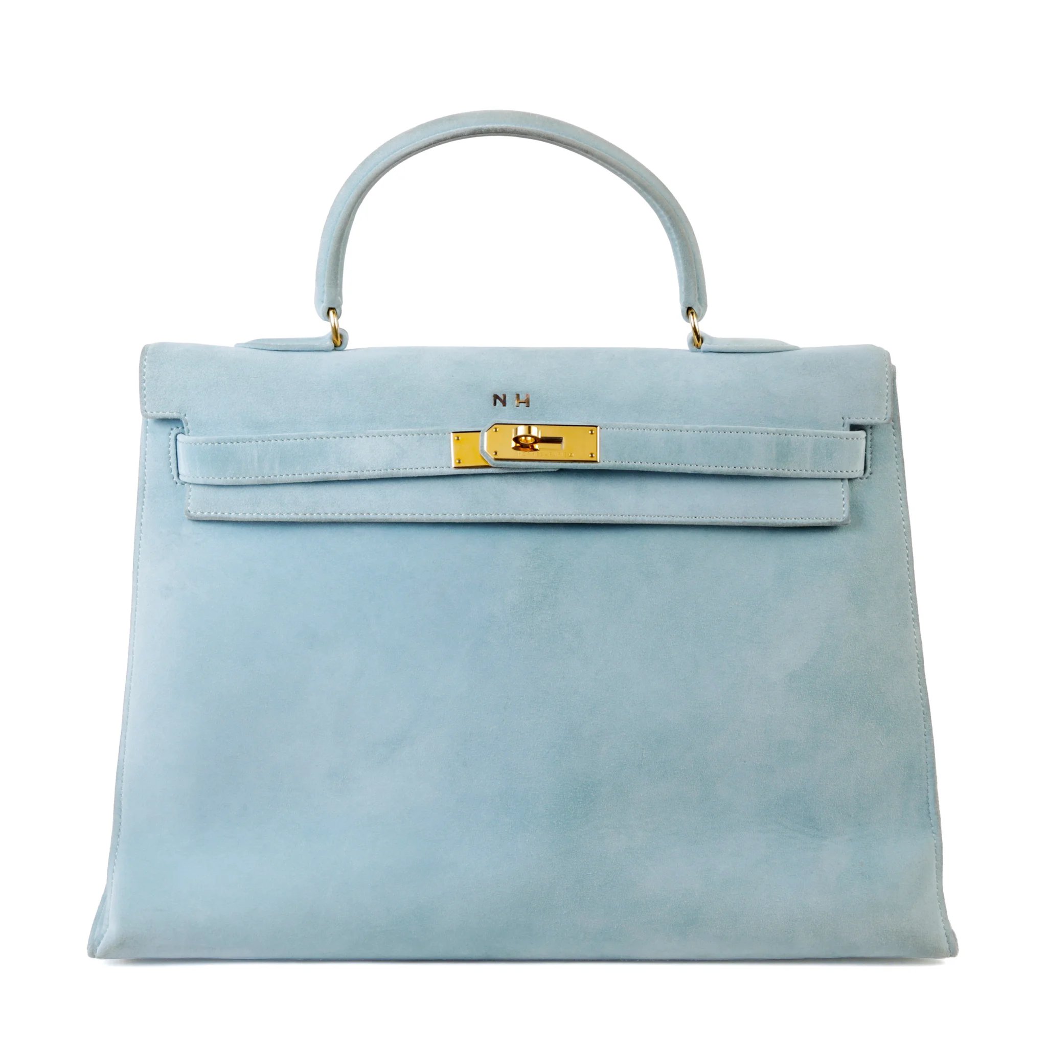 Good ( Rank AB) HERMÈS Kelly 35 Sellier Blue Doblis Suede Gold hardware Circle Y (1995)