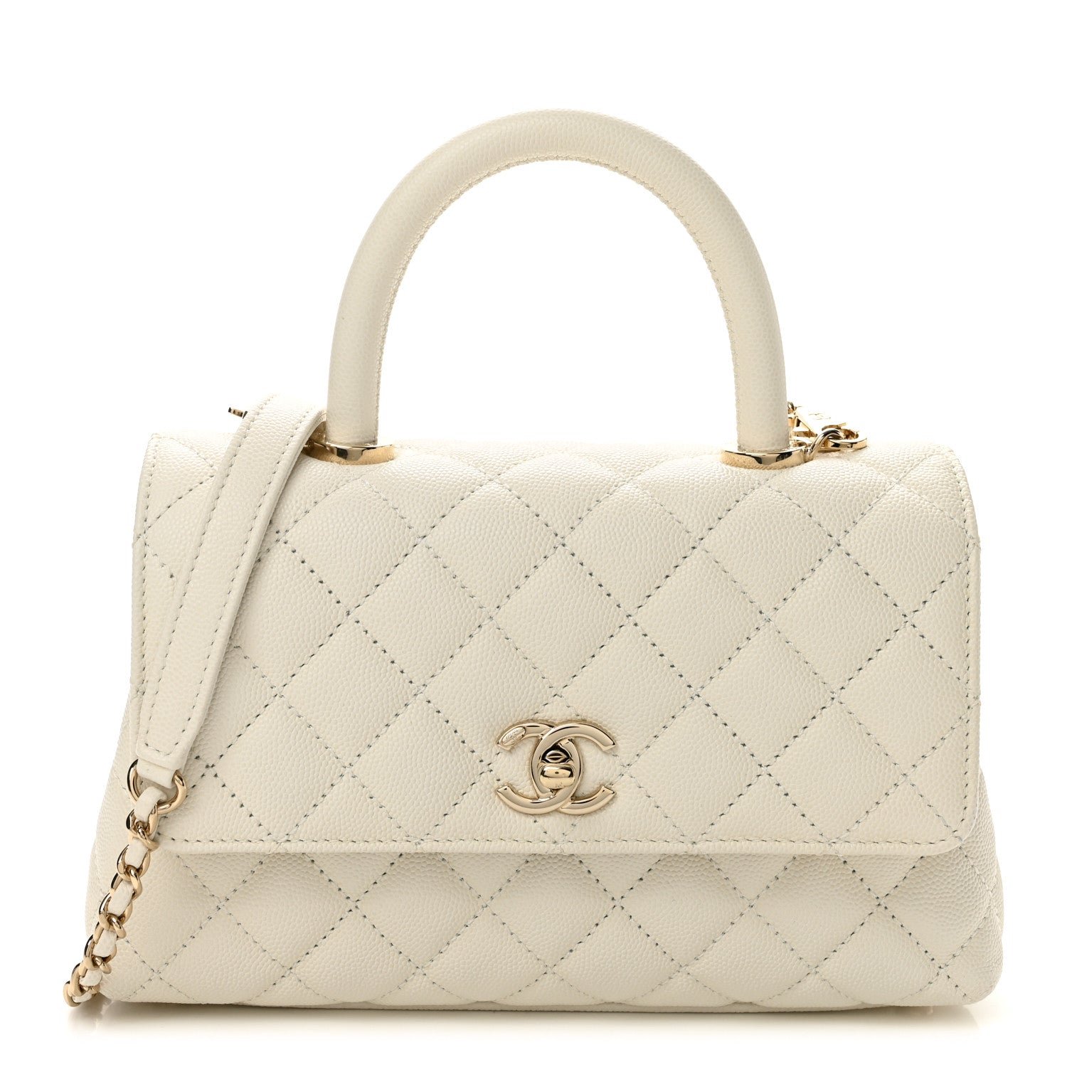 Chanel Caviar Quilted Mini Coco Handle Flap White