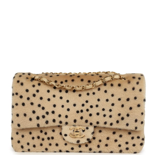 Chanel "Cheetah Print" Medium Flap Bag Light Beige Calf Hair and Black Lambskin Gold Hardware