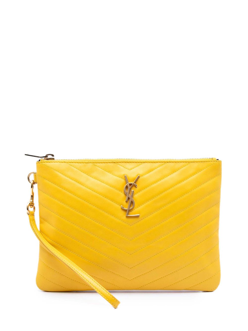 2015 Chevron Leather Monogram Zip A5 Wristlet Pouch clutch bag